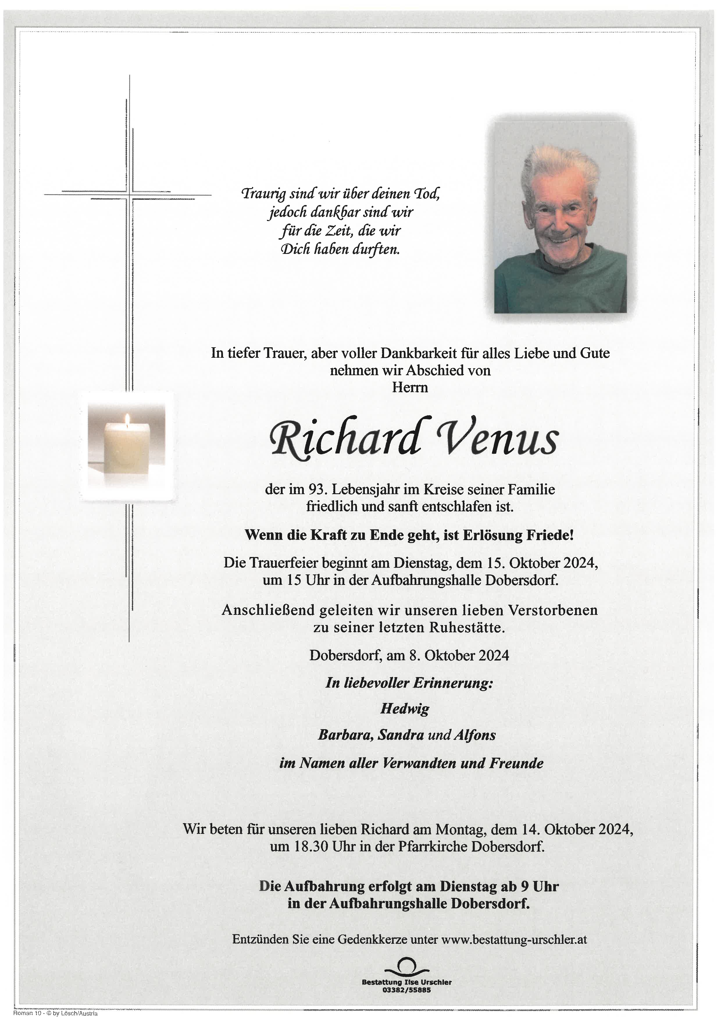 Traueranzeige von Richard Venus
