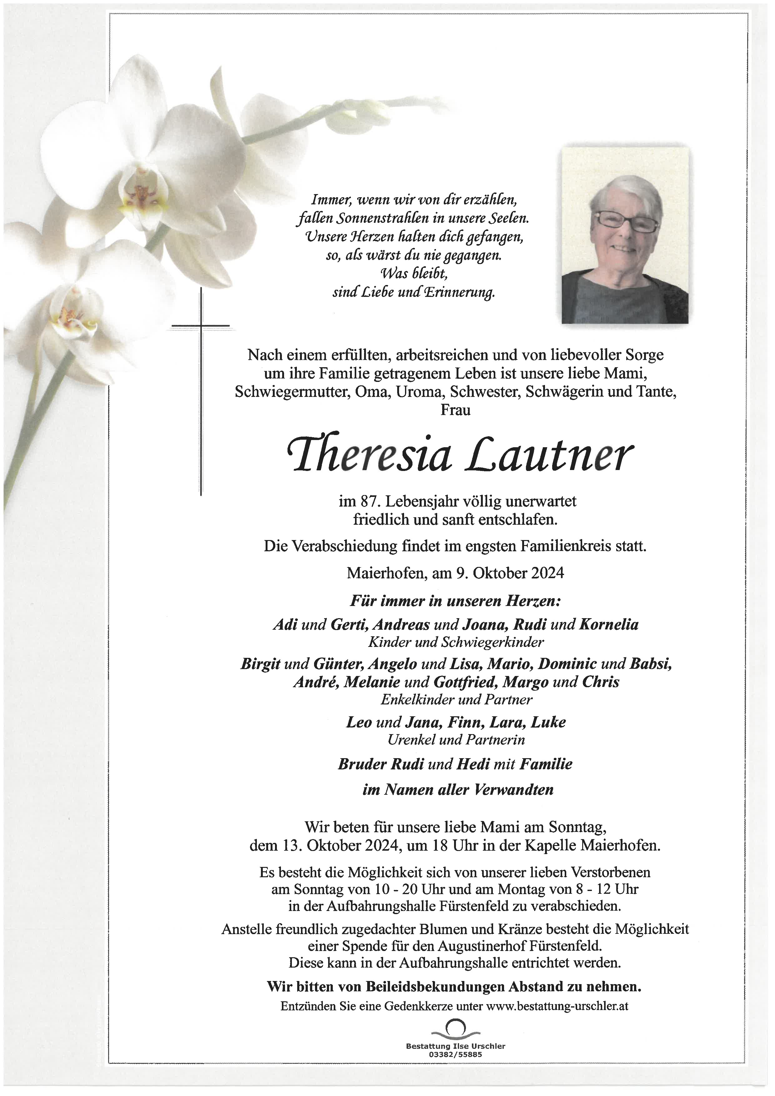 Traueranzeige von Theresia Lautner