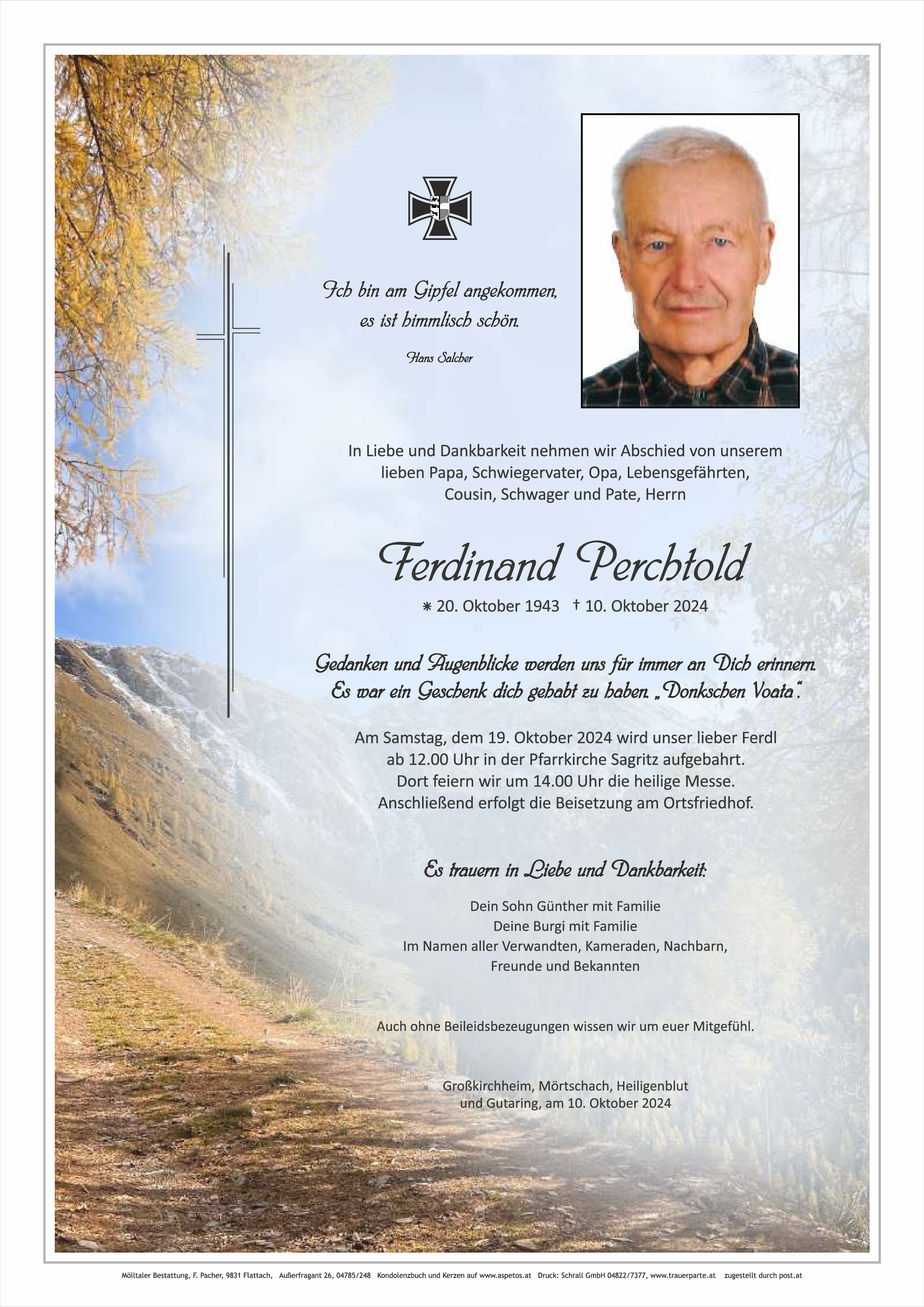Traueranzeige von Ferdinand Perchtold