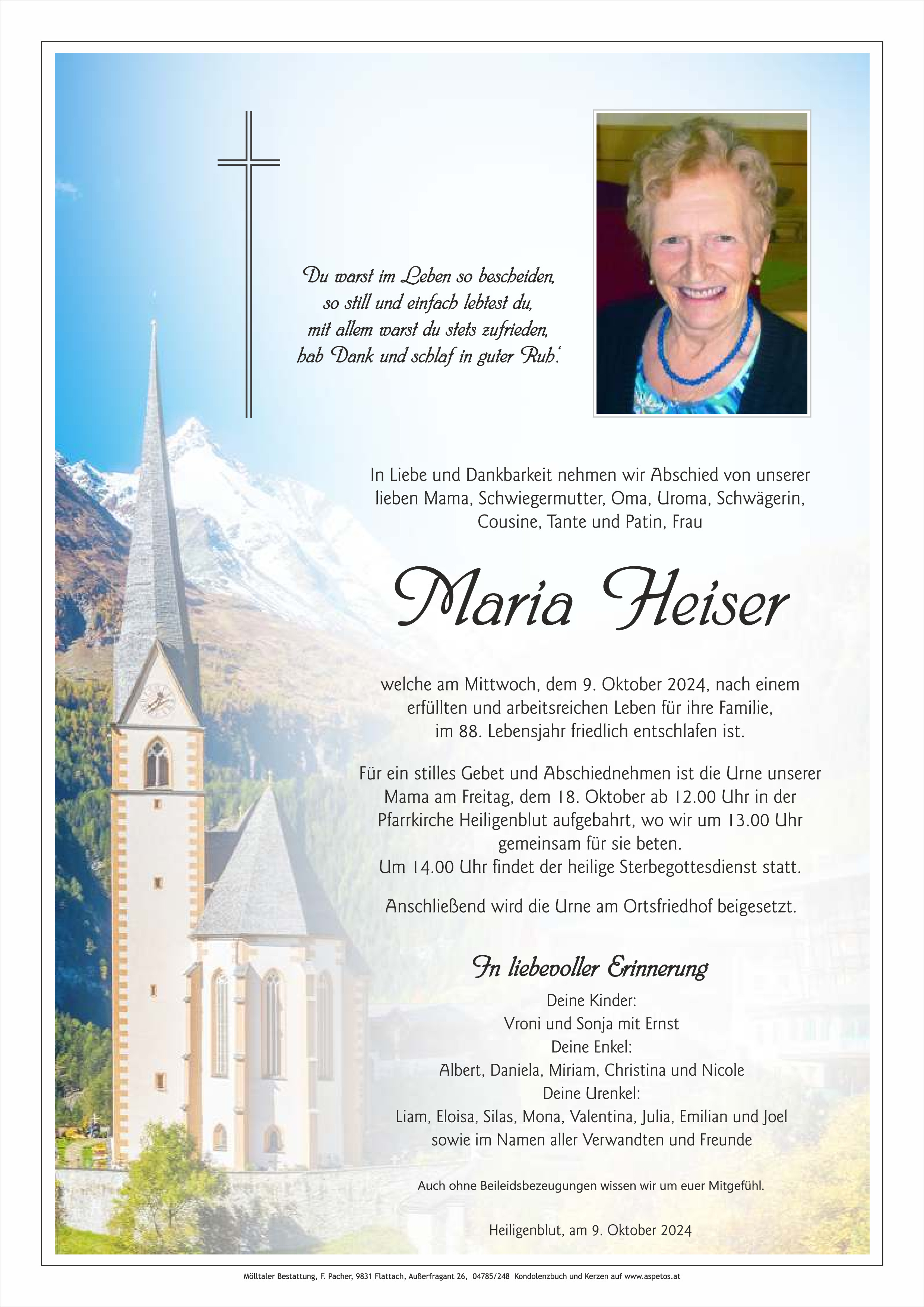 Traueranzeige von Maria Heiser