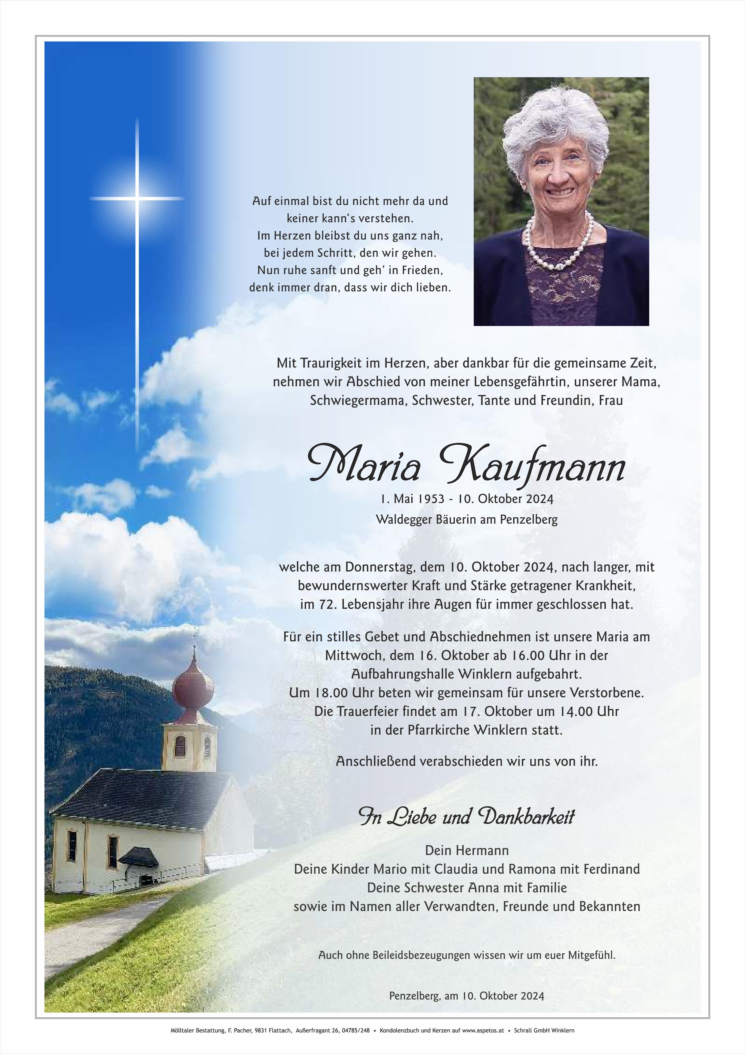 Traueranzeige von Maria Kaufmann