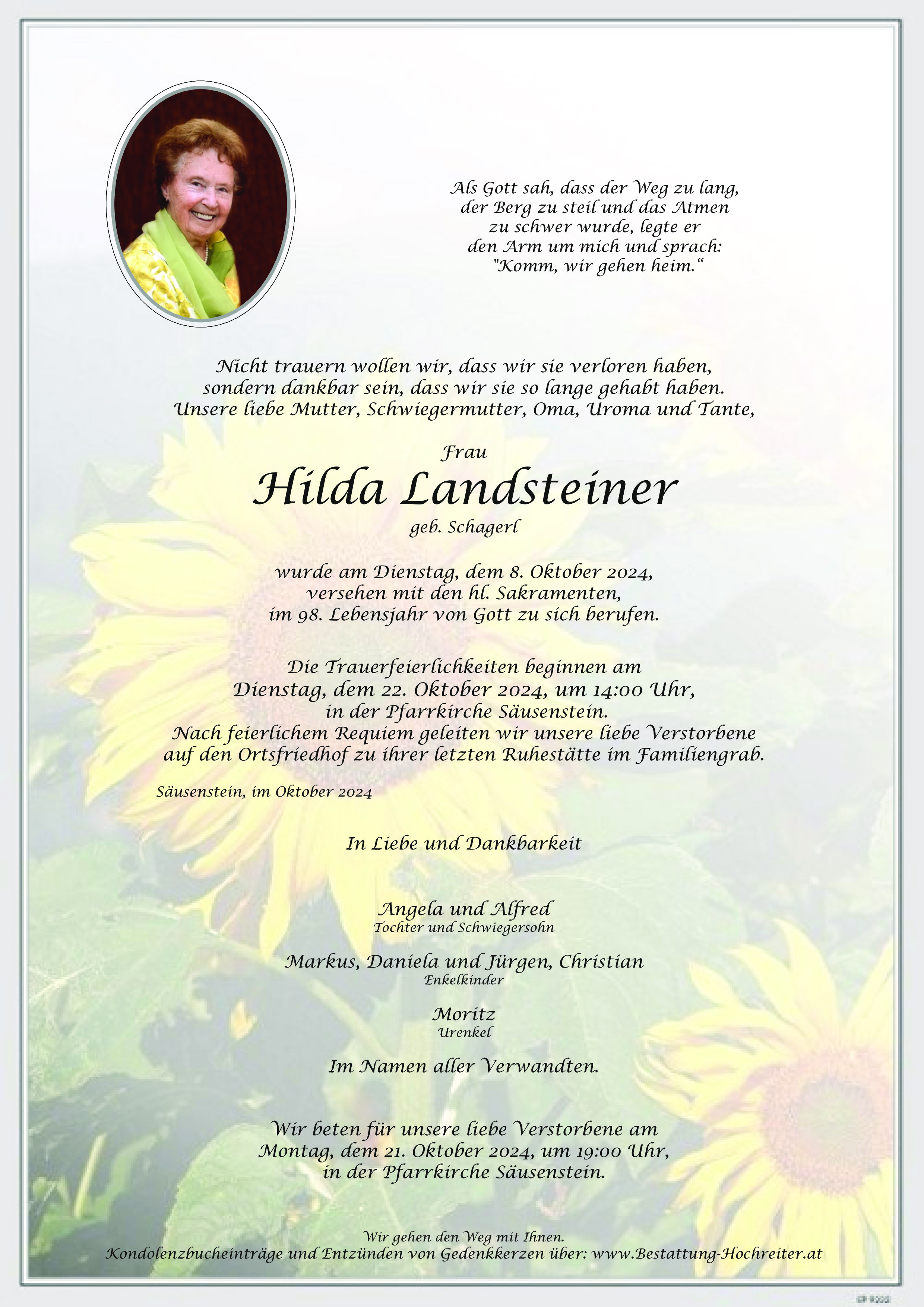 Traueranzeige von Hilda Landsteiner