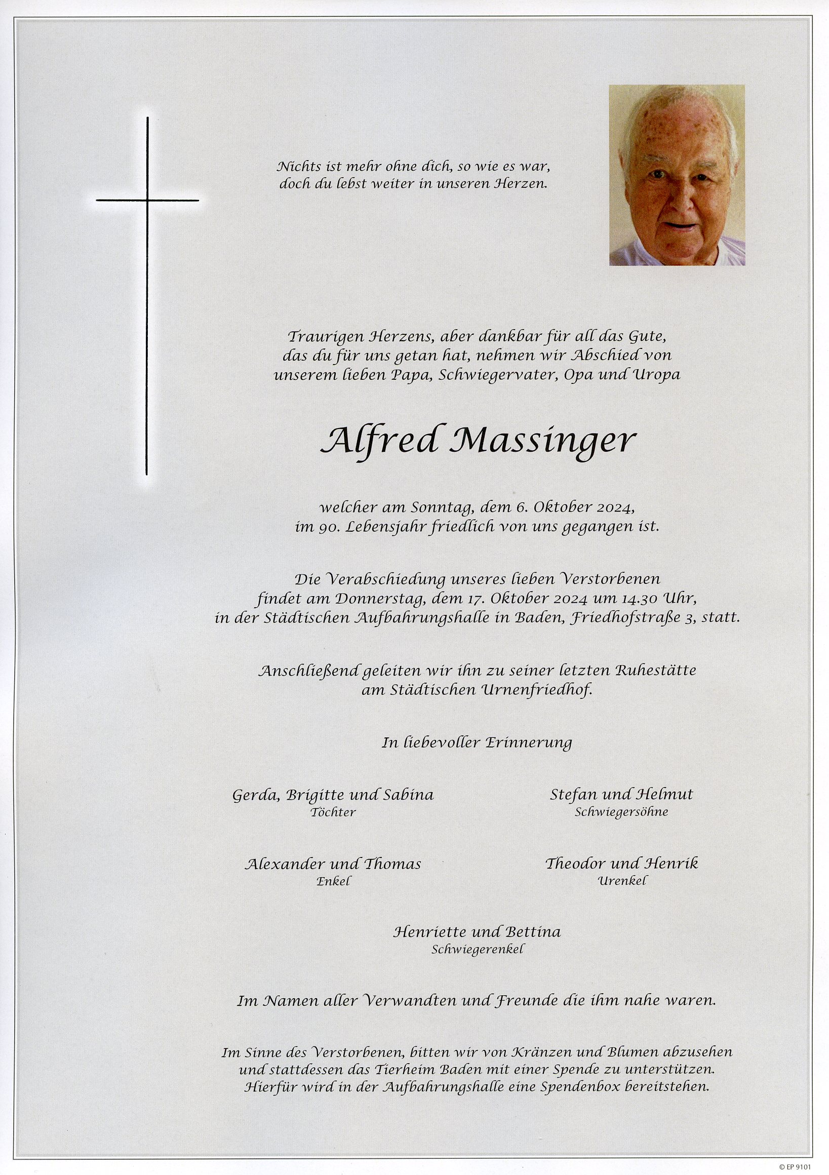 Traueranzeige von Alfred Massinger
