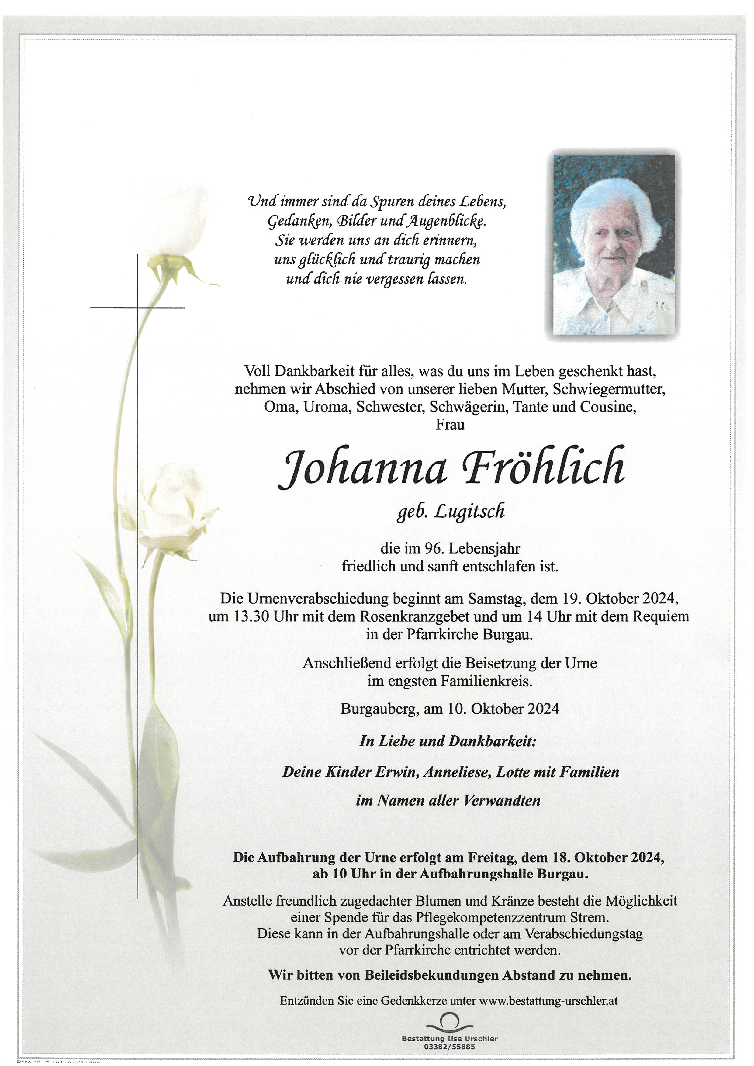 Traueranzeige von Johanna Fröhlich