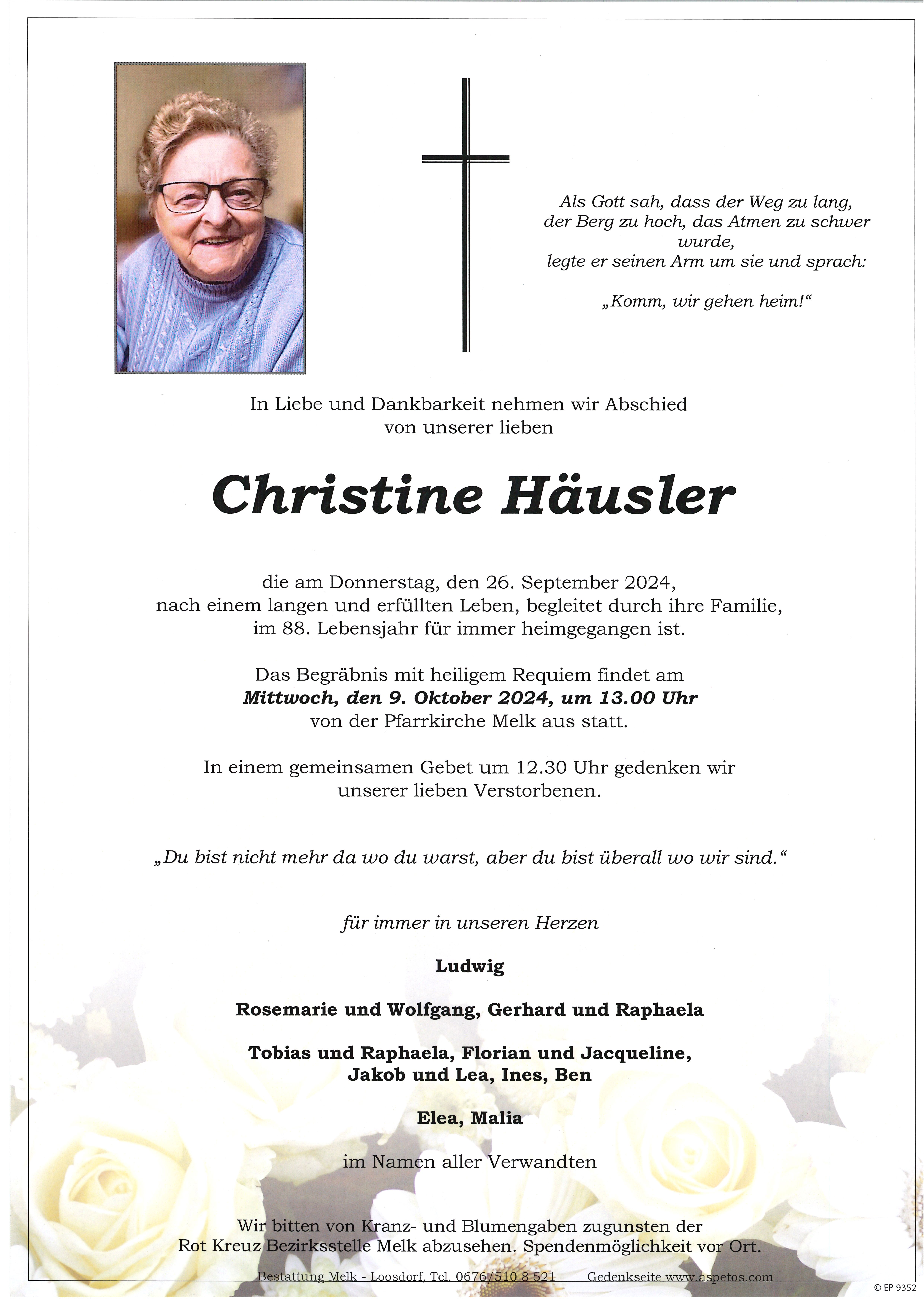 Traueranzeige von Christine Häusler