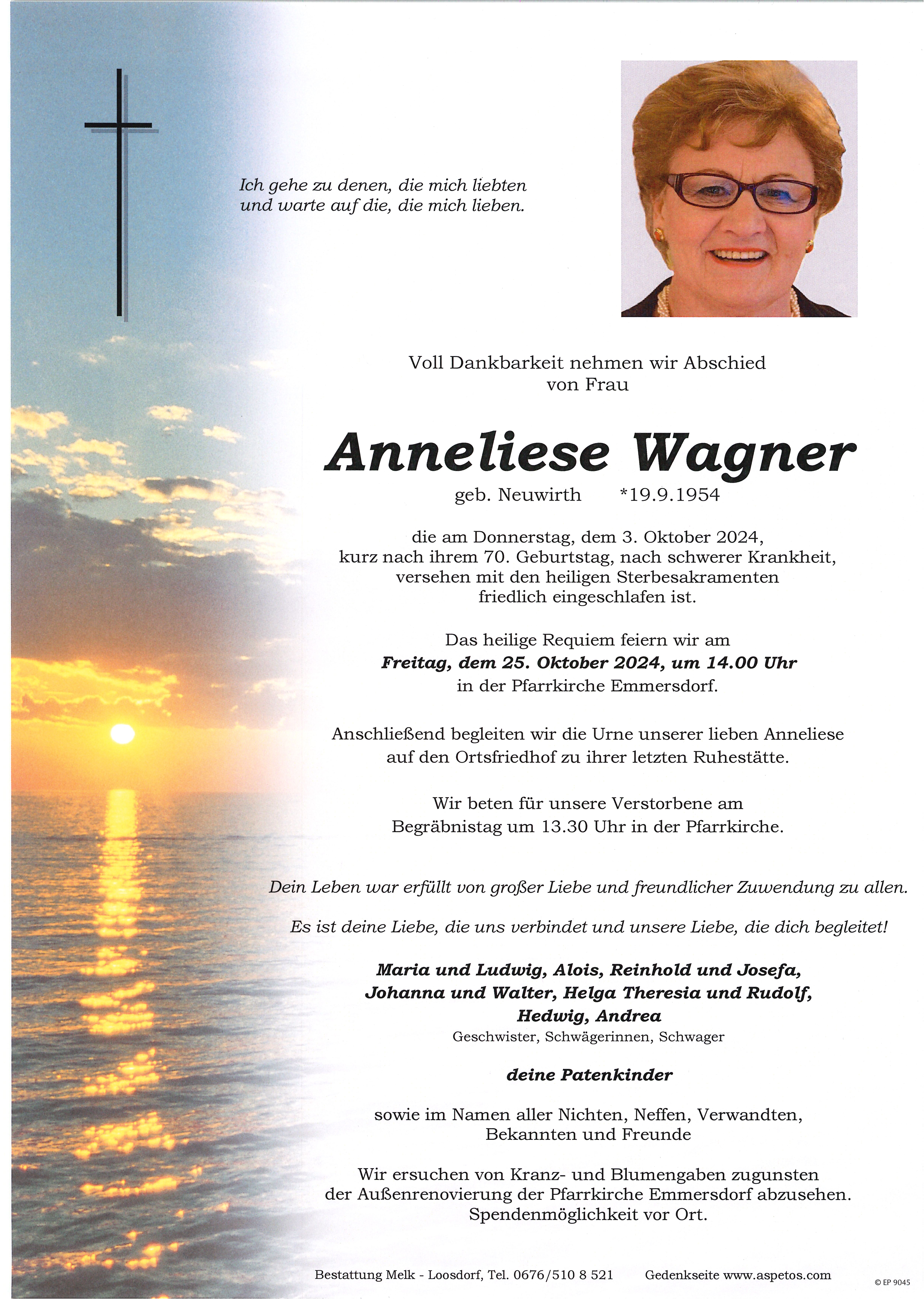 Traueranzeige von Anneliese Wagner