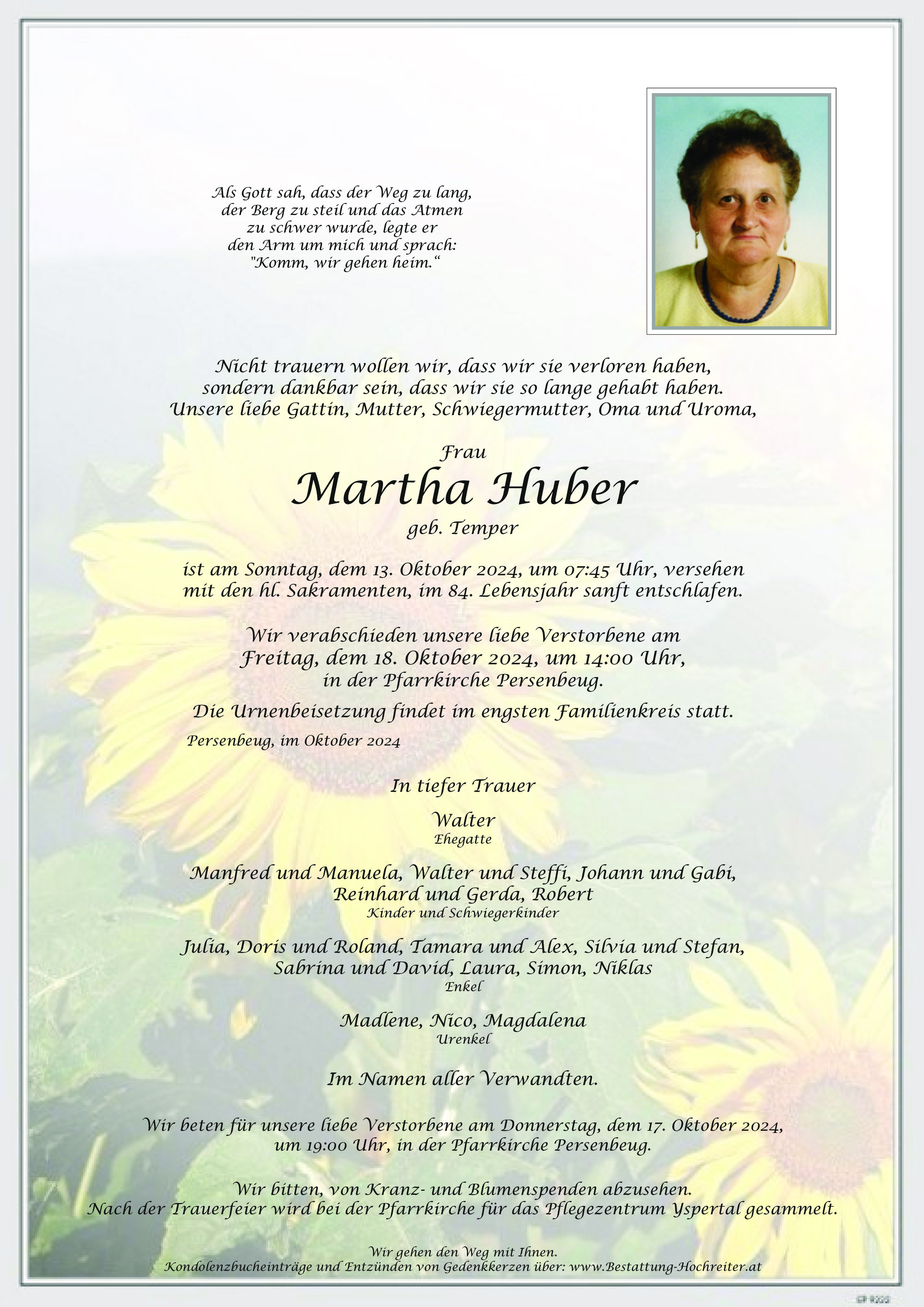 Traueranzeige von Martha Huber