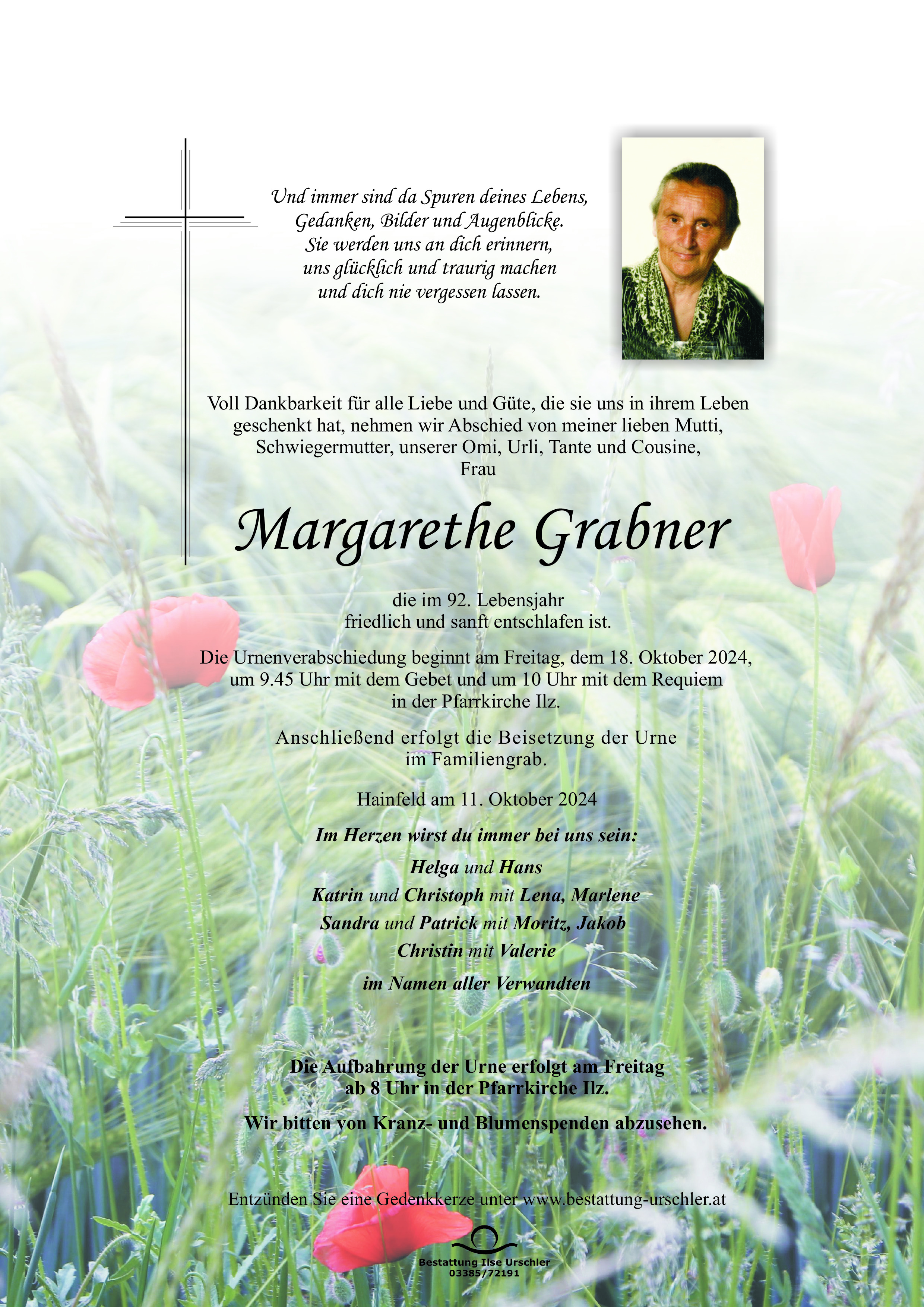 Traueranzeige von Margarethe Grabner