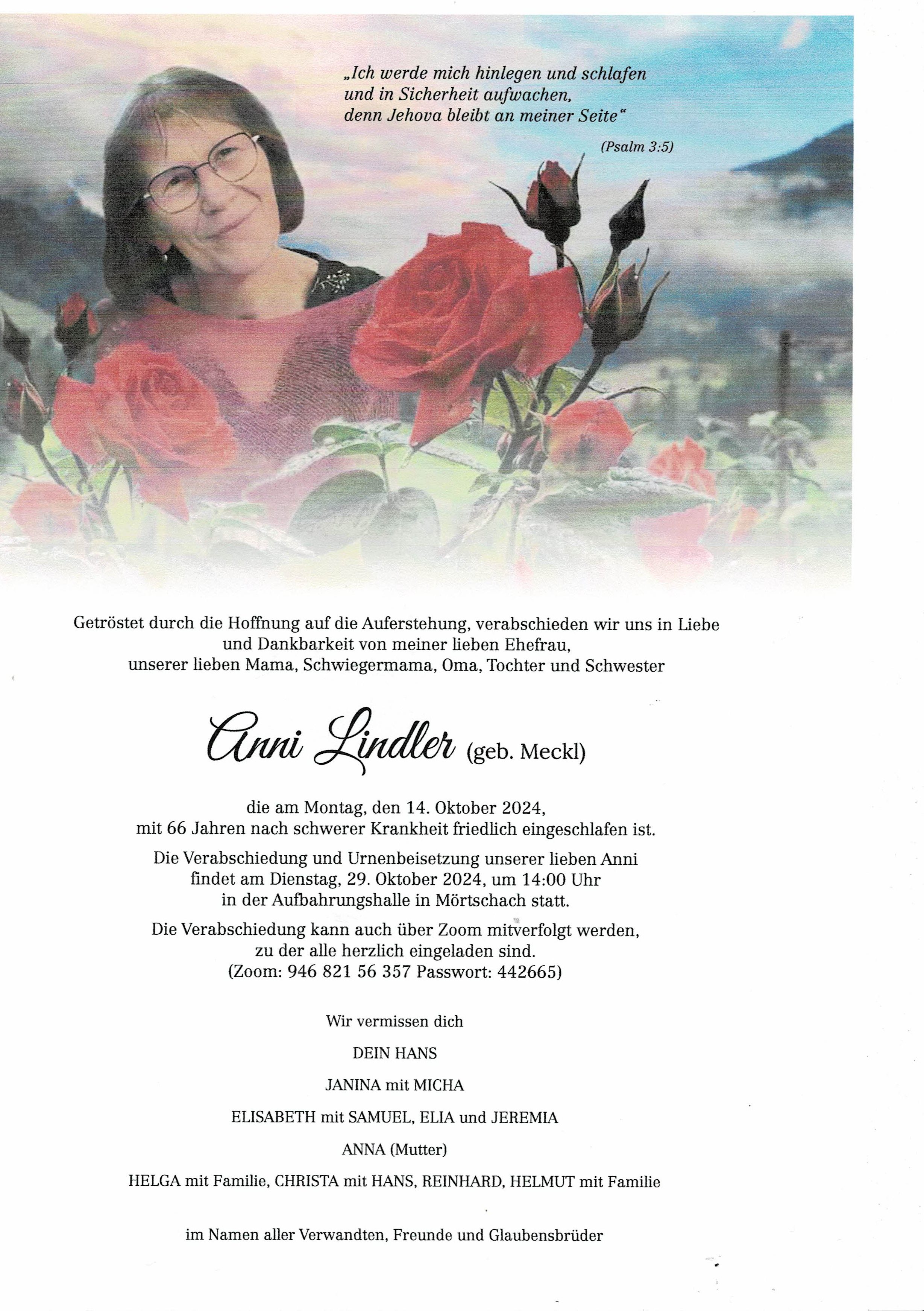 Traueranzeige von Anna Lindler