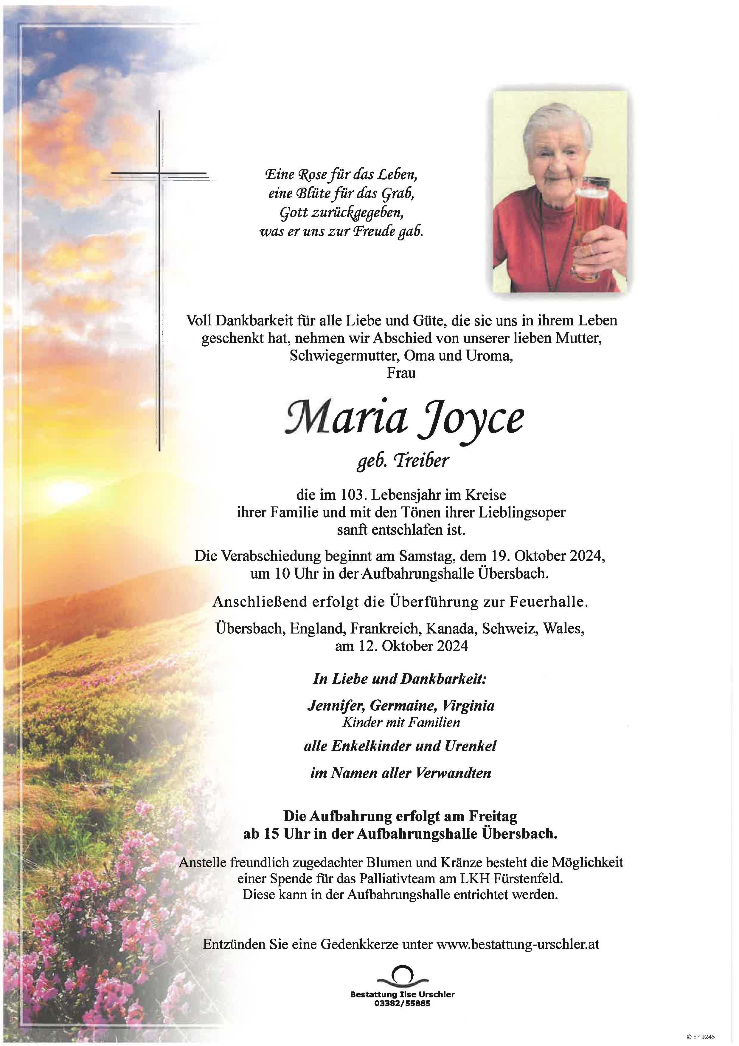 Traueranzeige von Maria Joyce