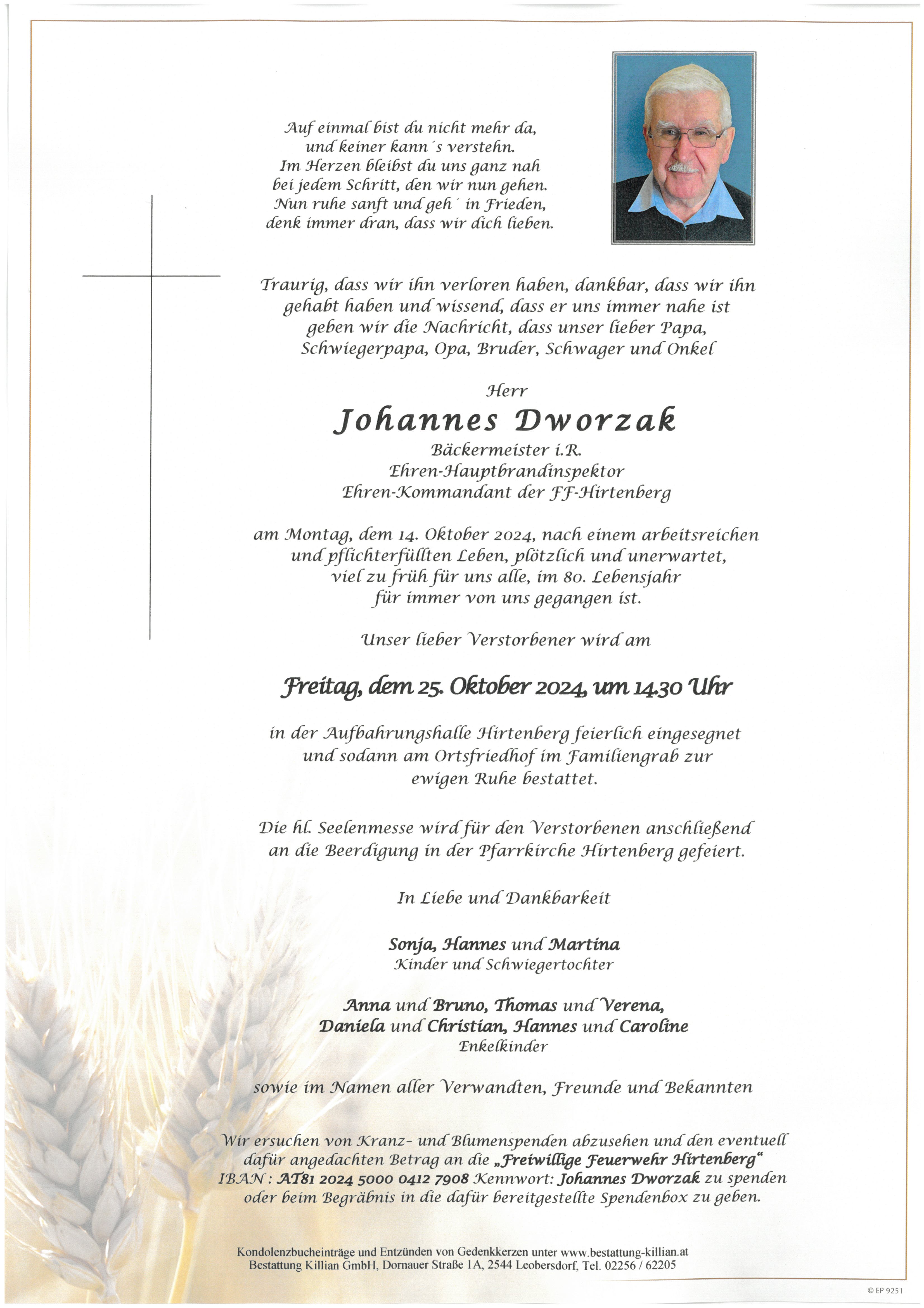 Traueranzeige von Johannes Dworzak