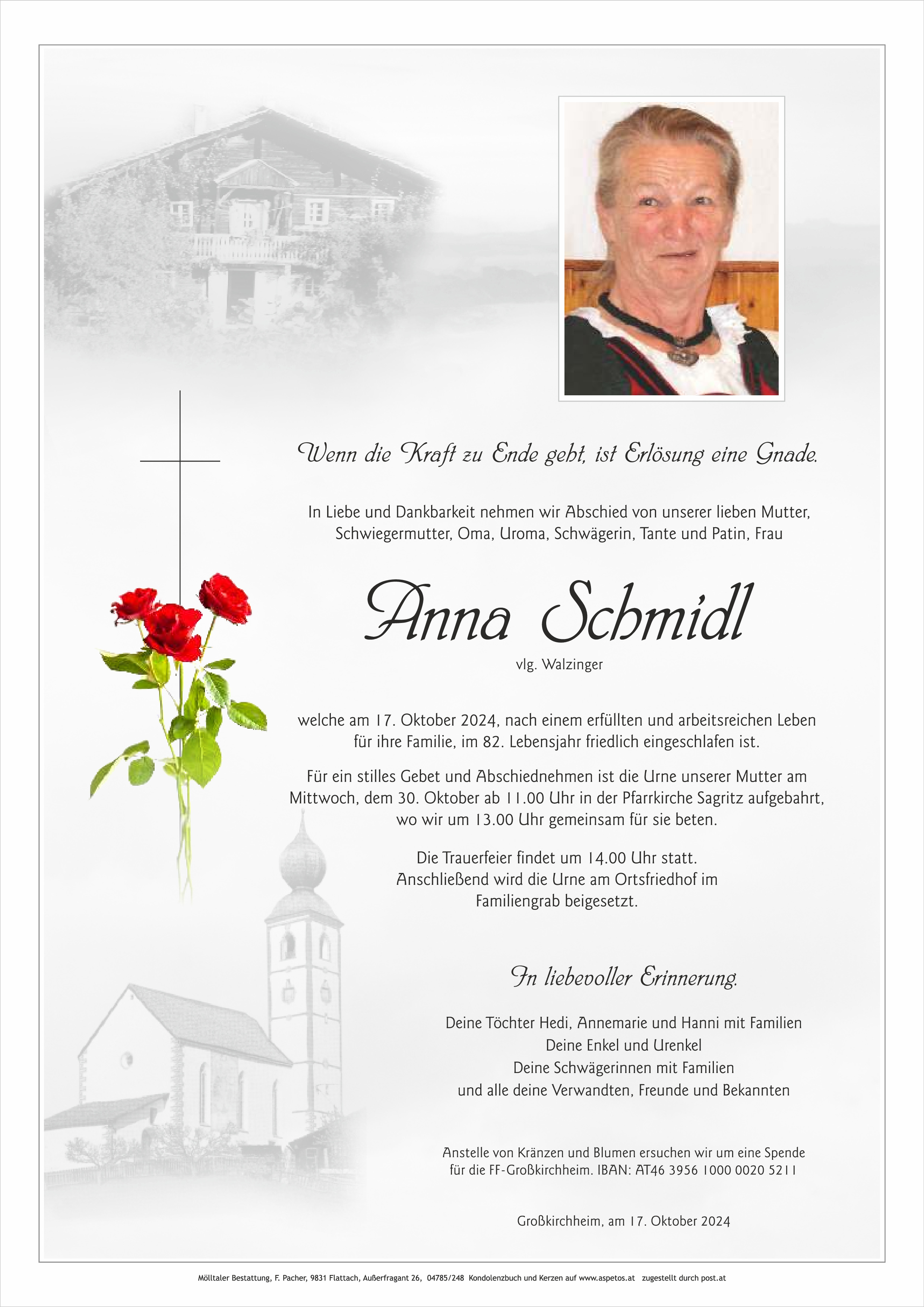 Traueranzeige von Anna Schmidl