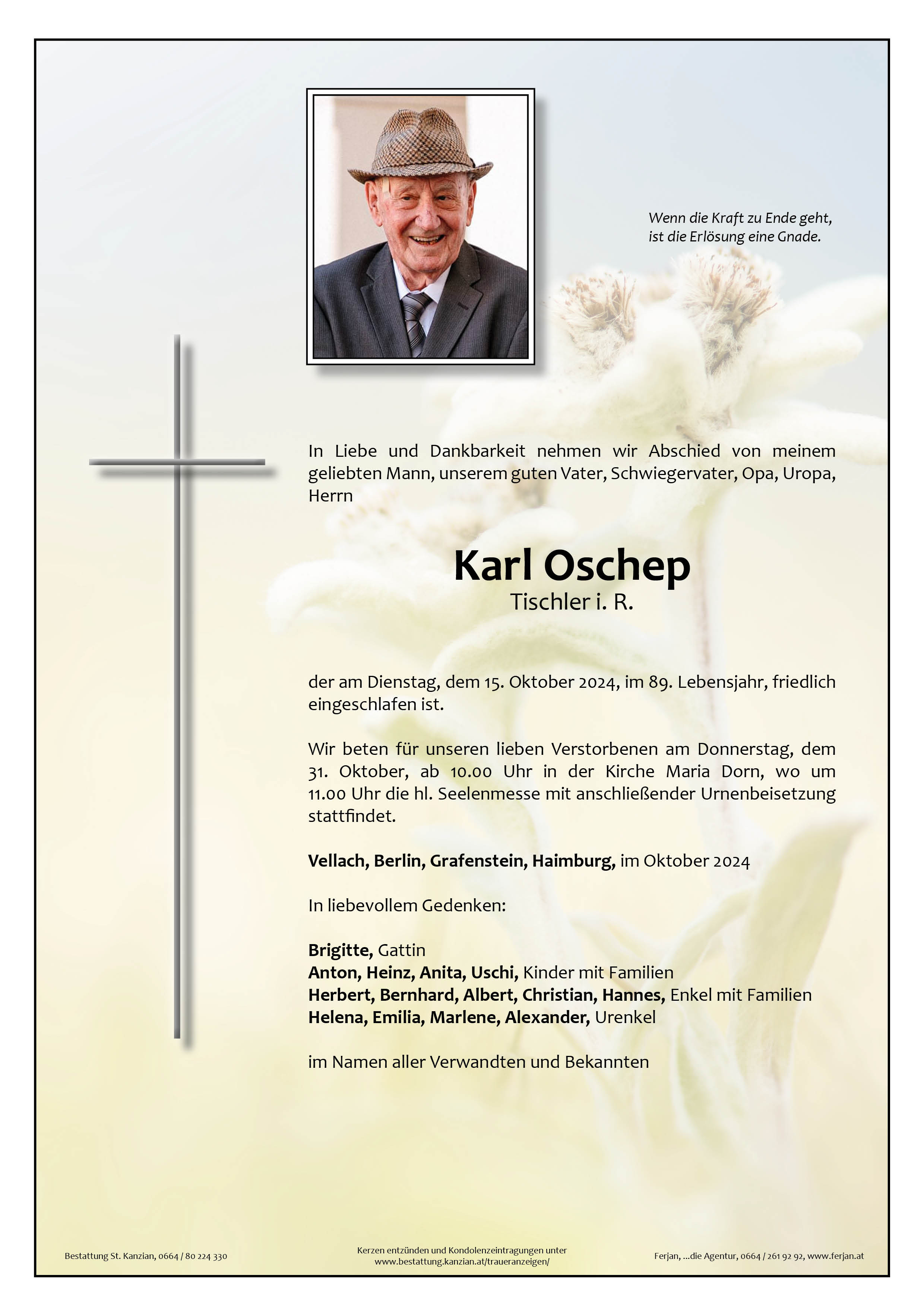 Traueranzeige von Karl Oschep