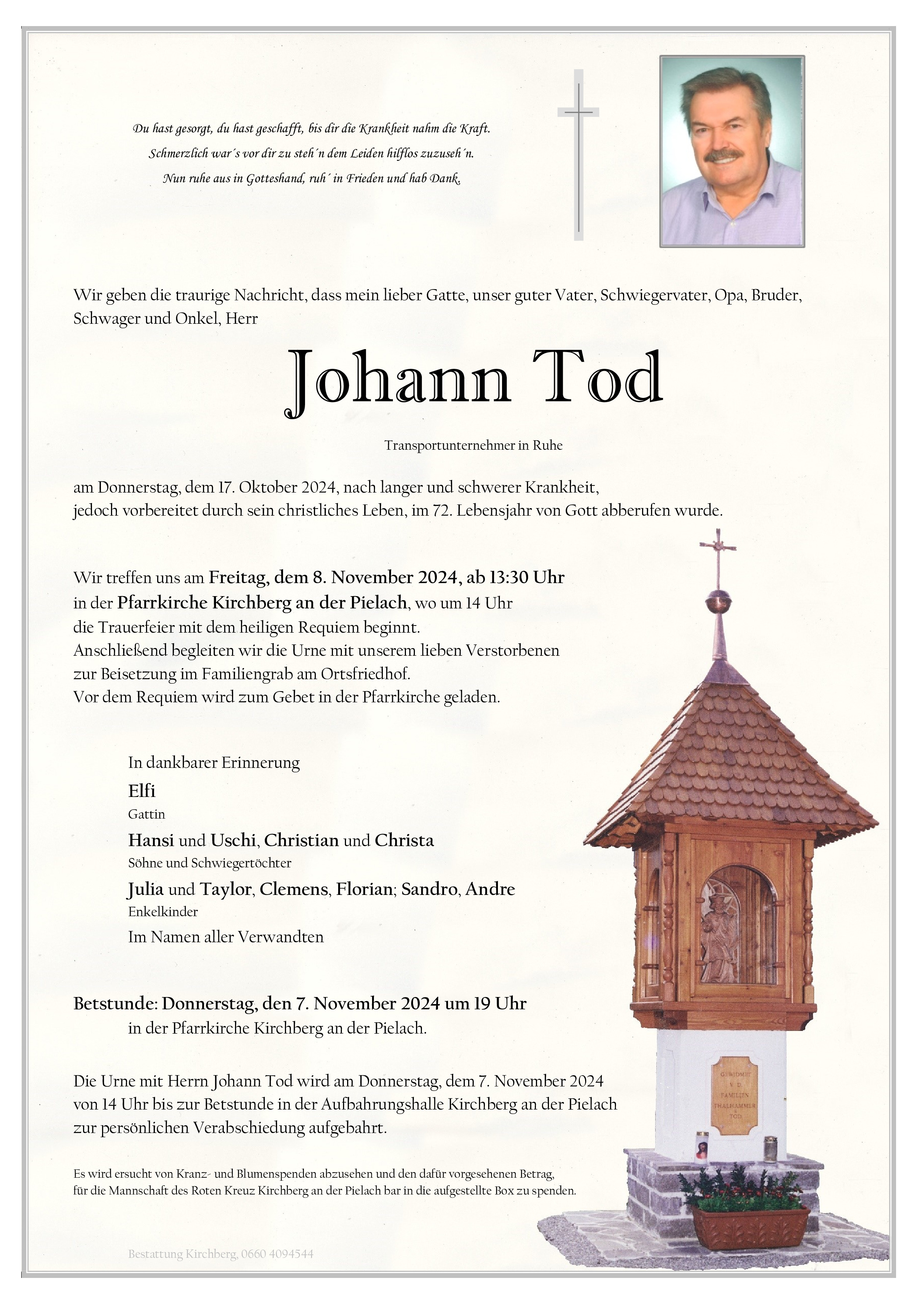 Traueranzeige von Johann Tod