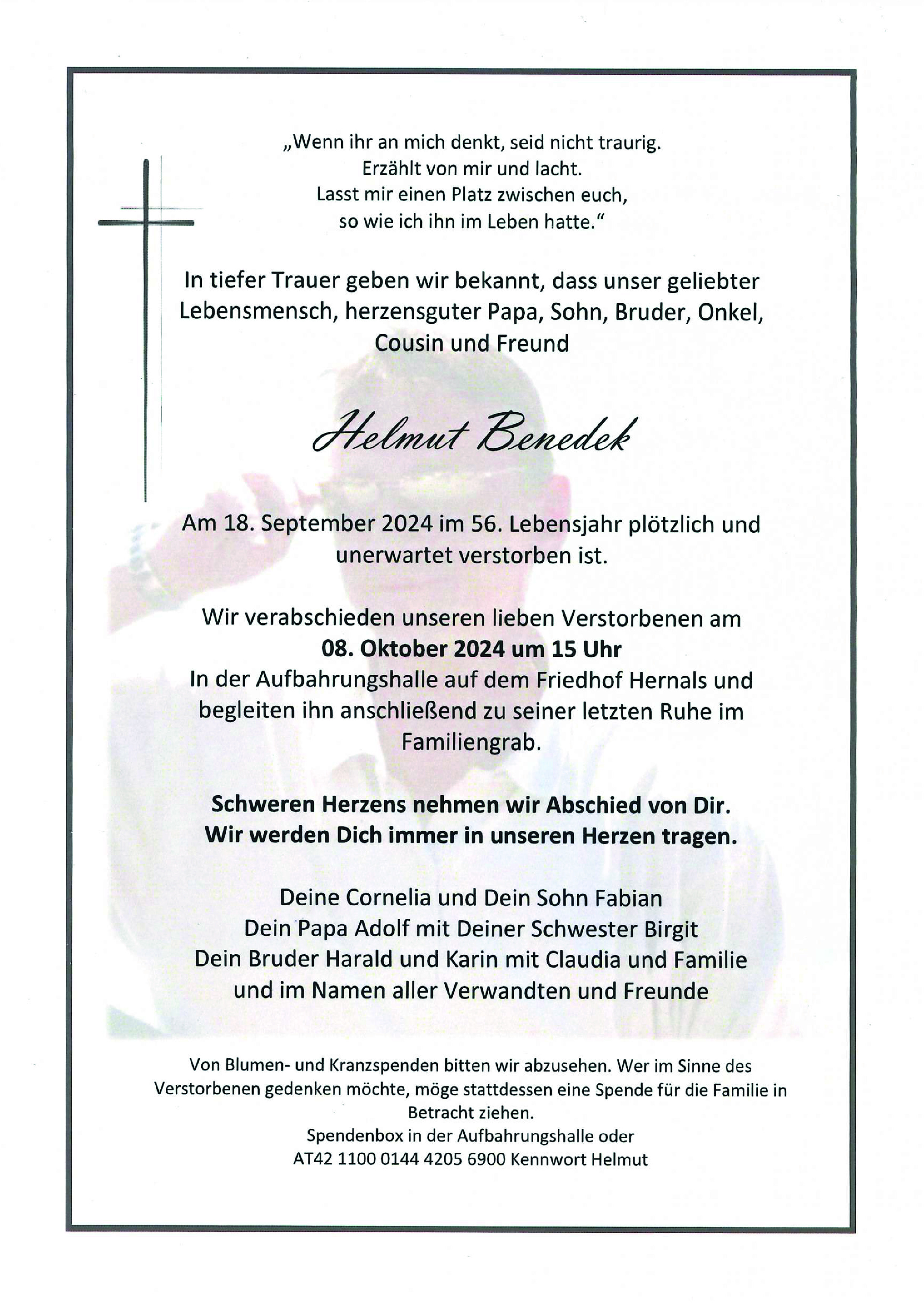 Traueranzeige von Helmut Benedek