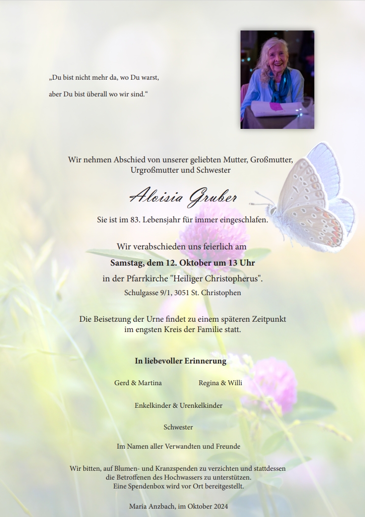 Traueranzeige von Aloisia Gruber