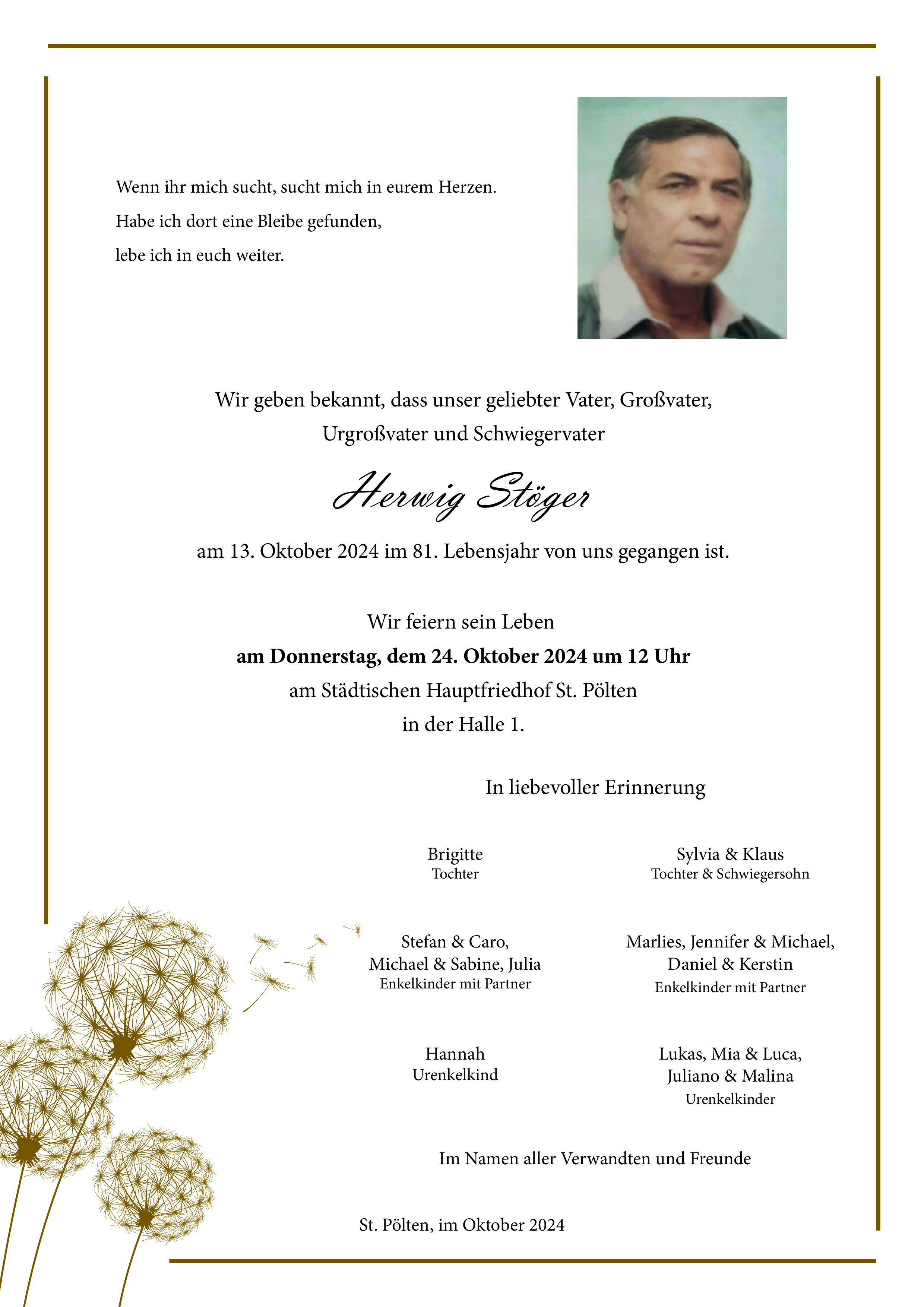 Traueranzeige von Herwig Stöger