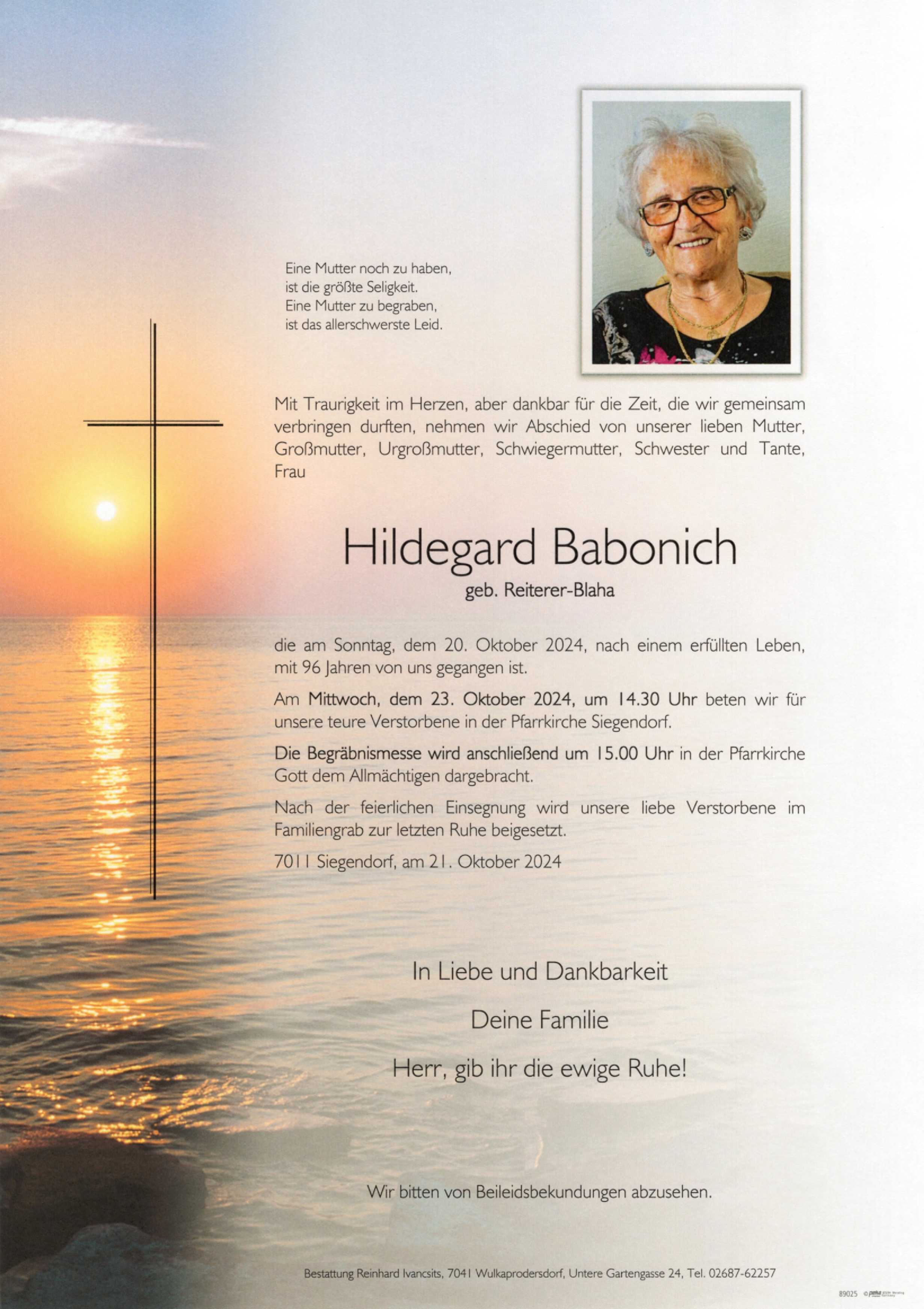 Traueranzeige von Hildegard Babonich