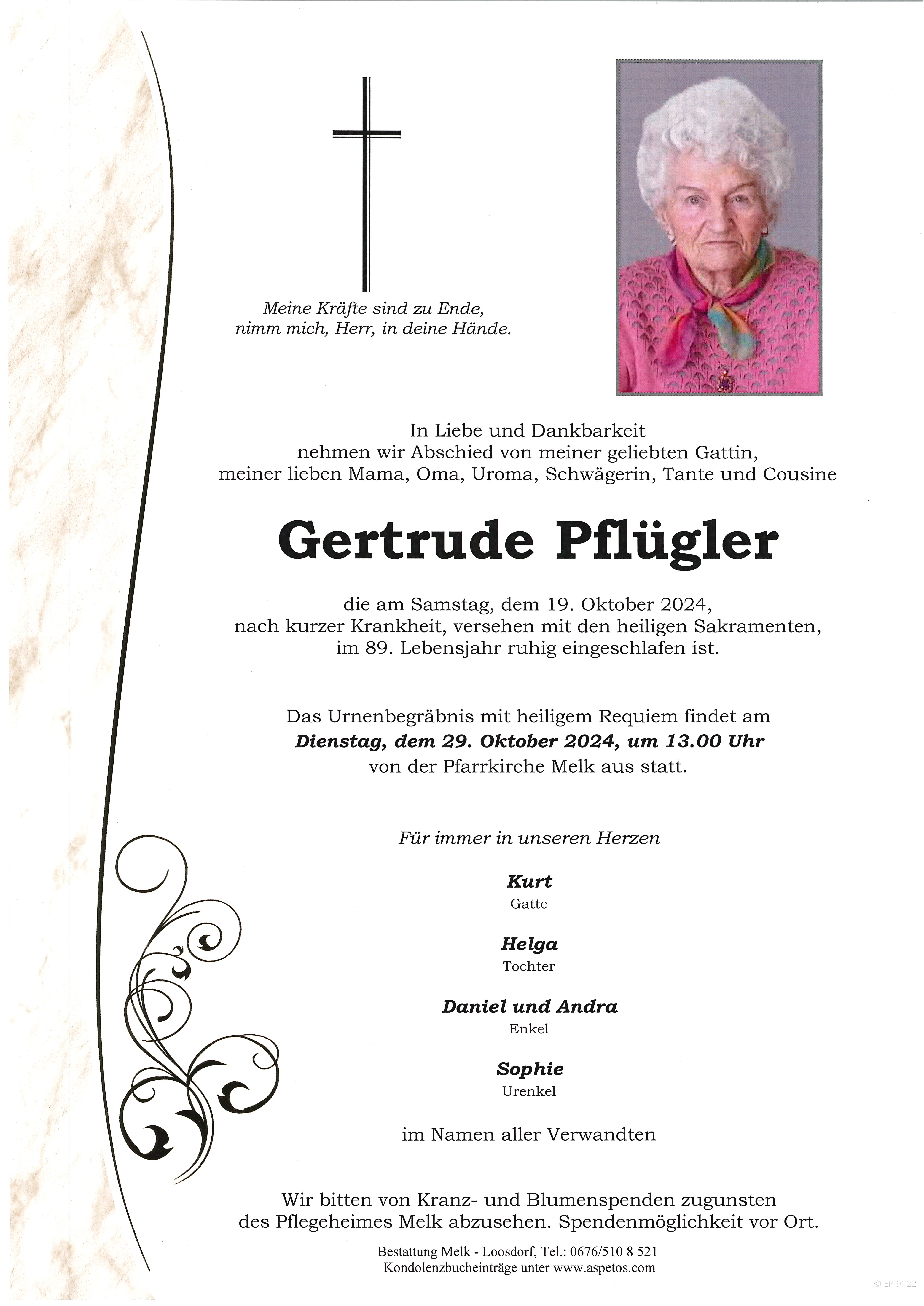 Traueranzeige von Gertrude Pflügler