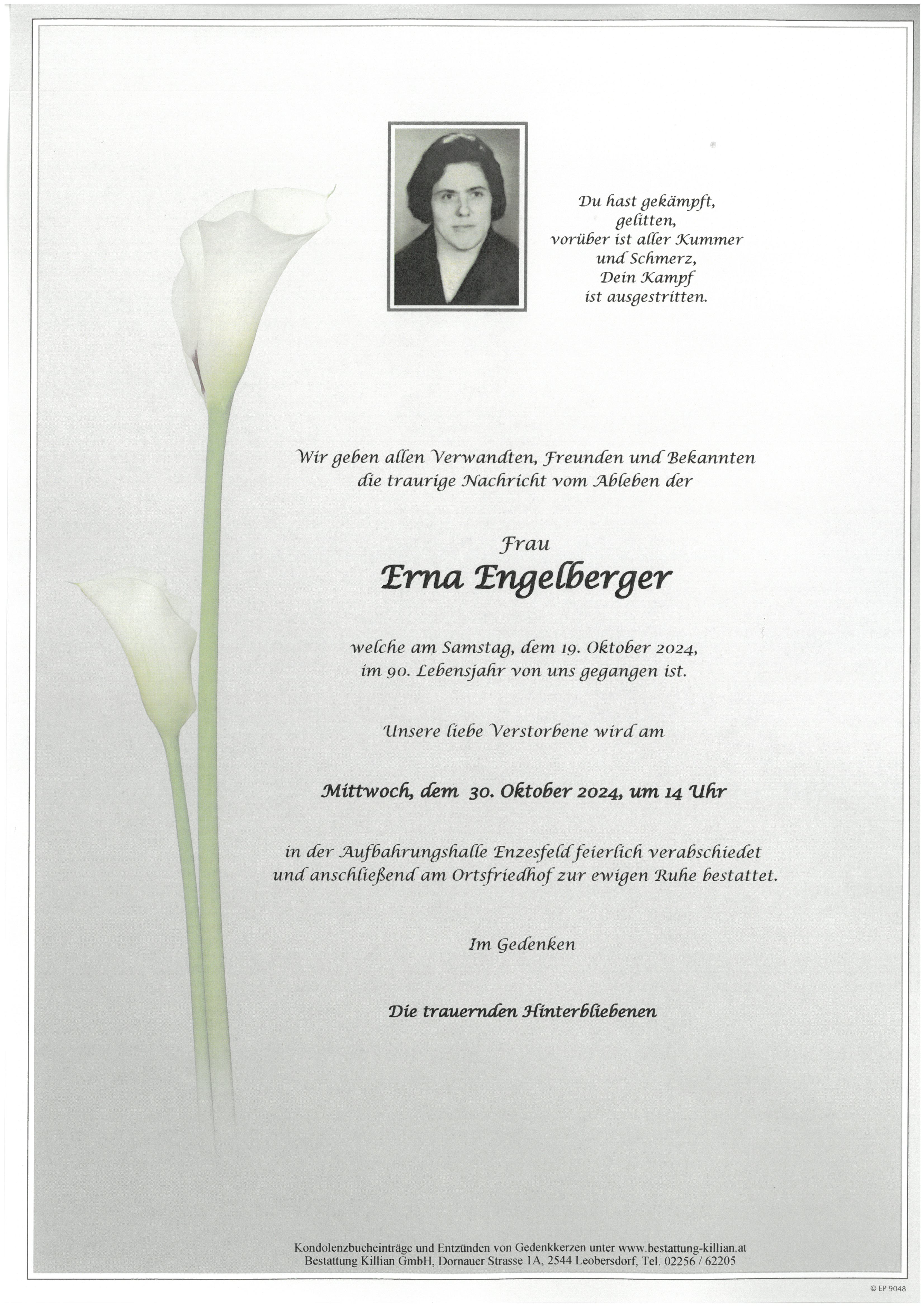 Traueranzeige von Erna Engelberger