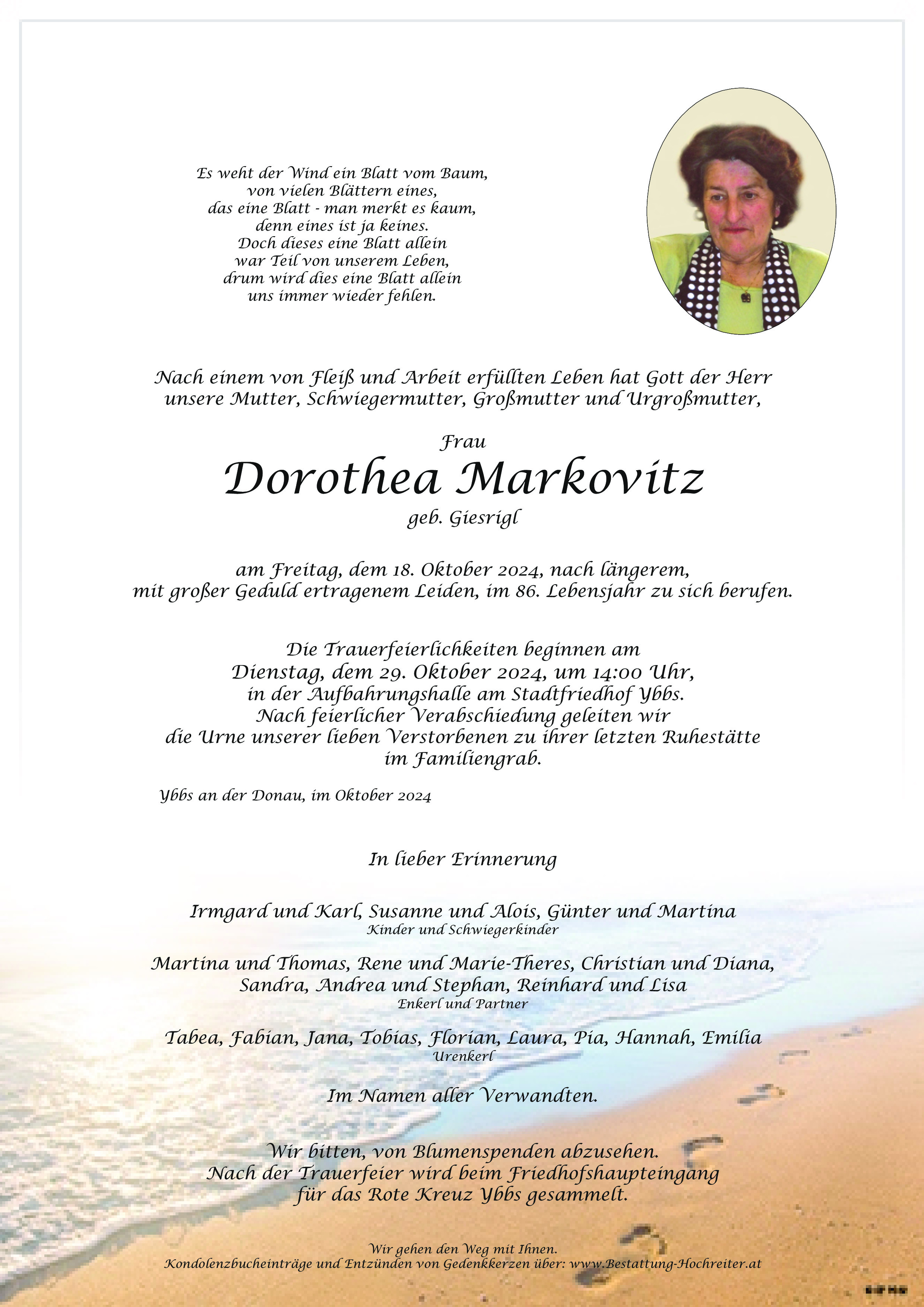 Traueranzeige von Dorothea Markovitz