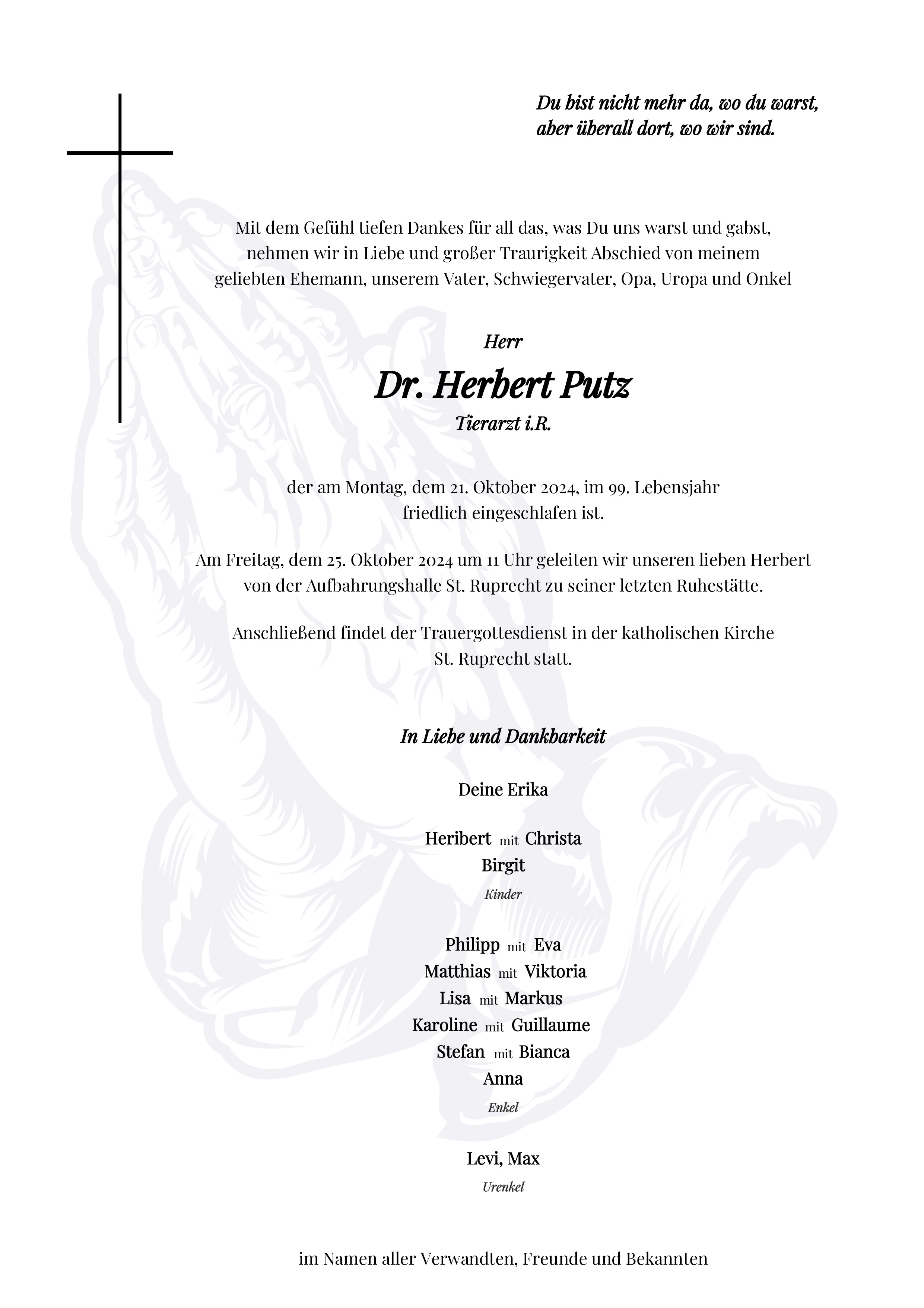 Traueranzeige von Dr. Herbert Putz