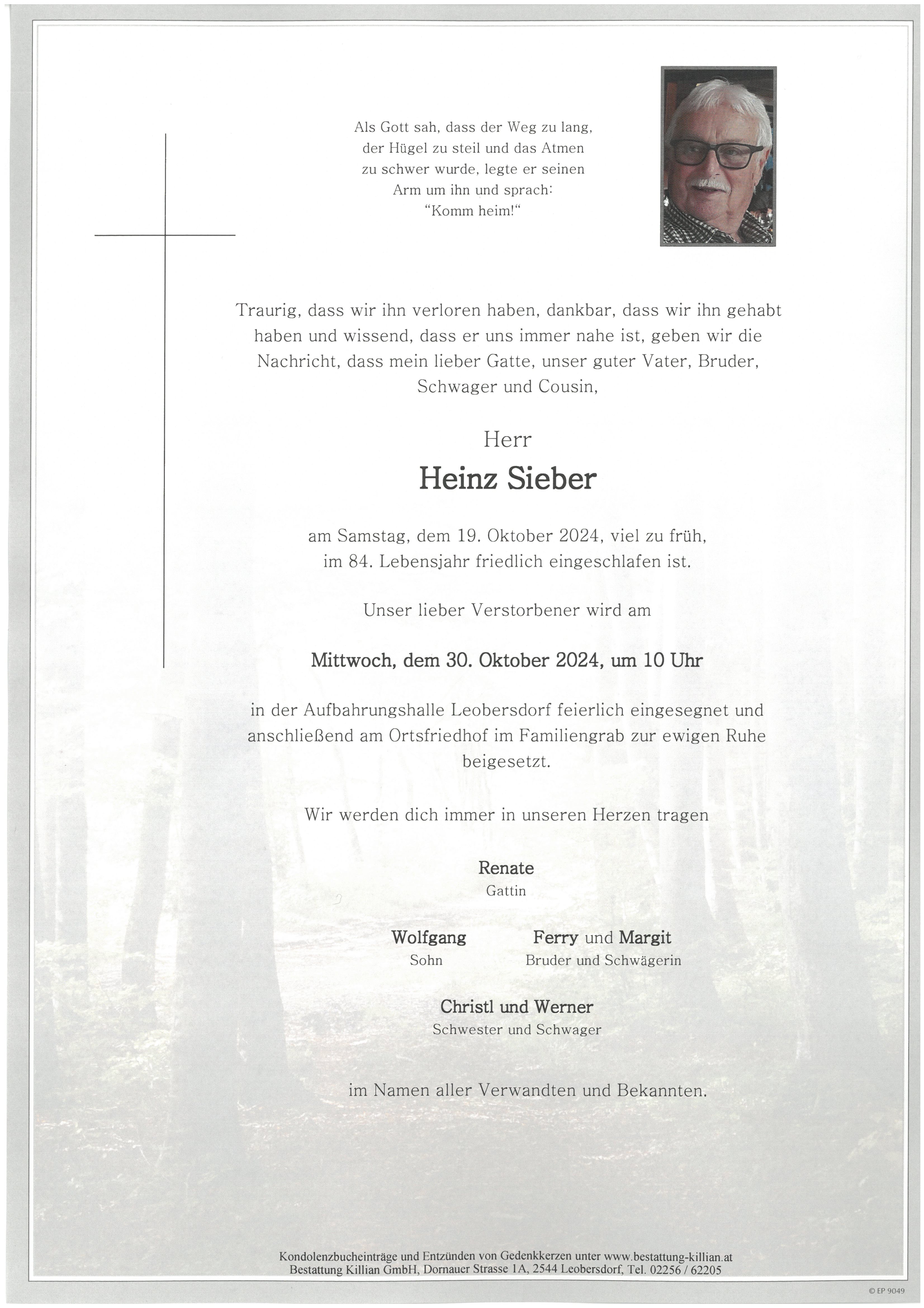 Traueranzeige von Heinz Sieber