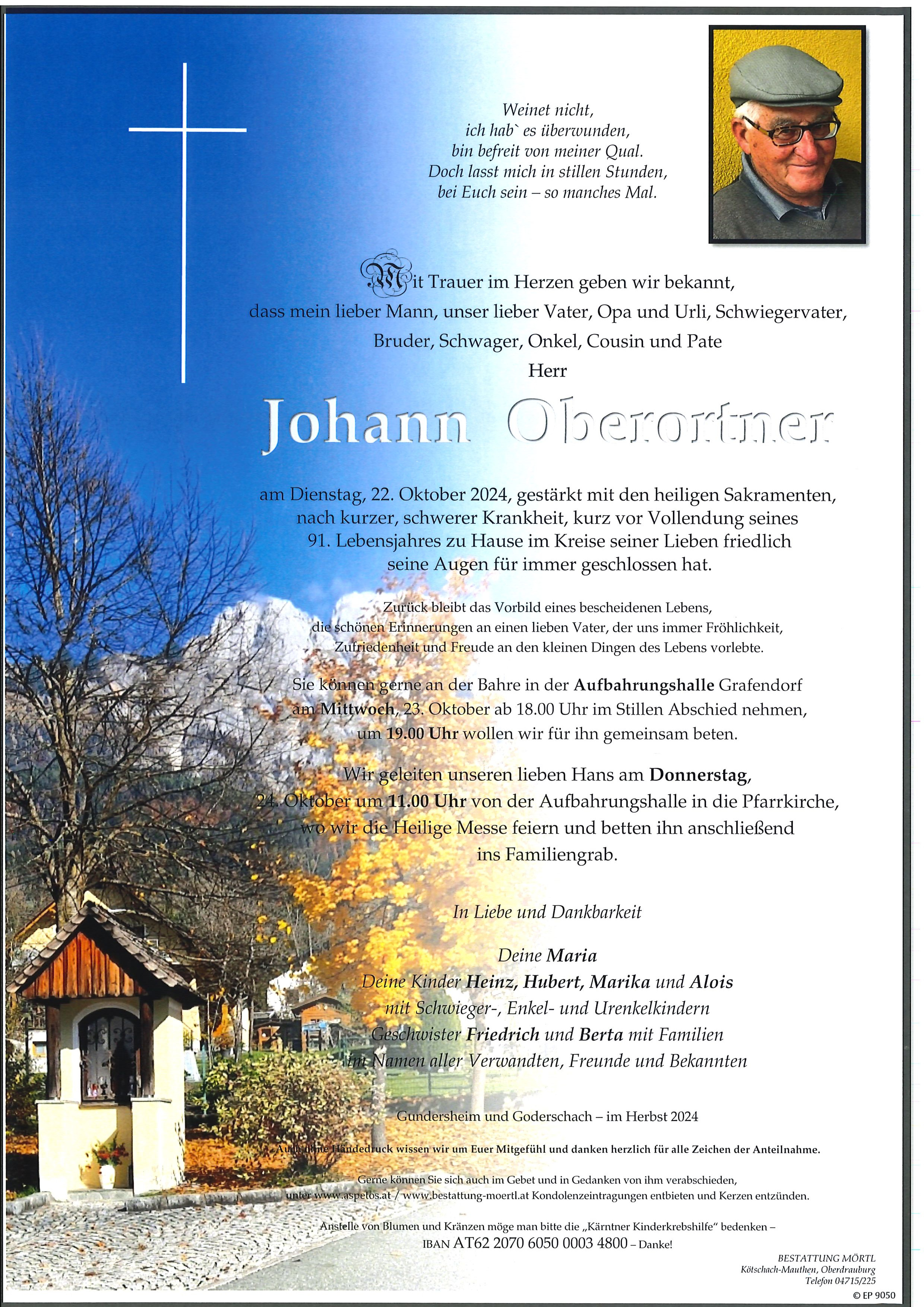Traueranzeige von Johann Oberortner