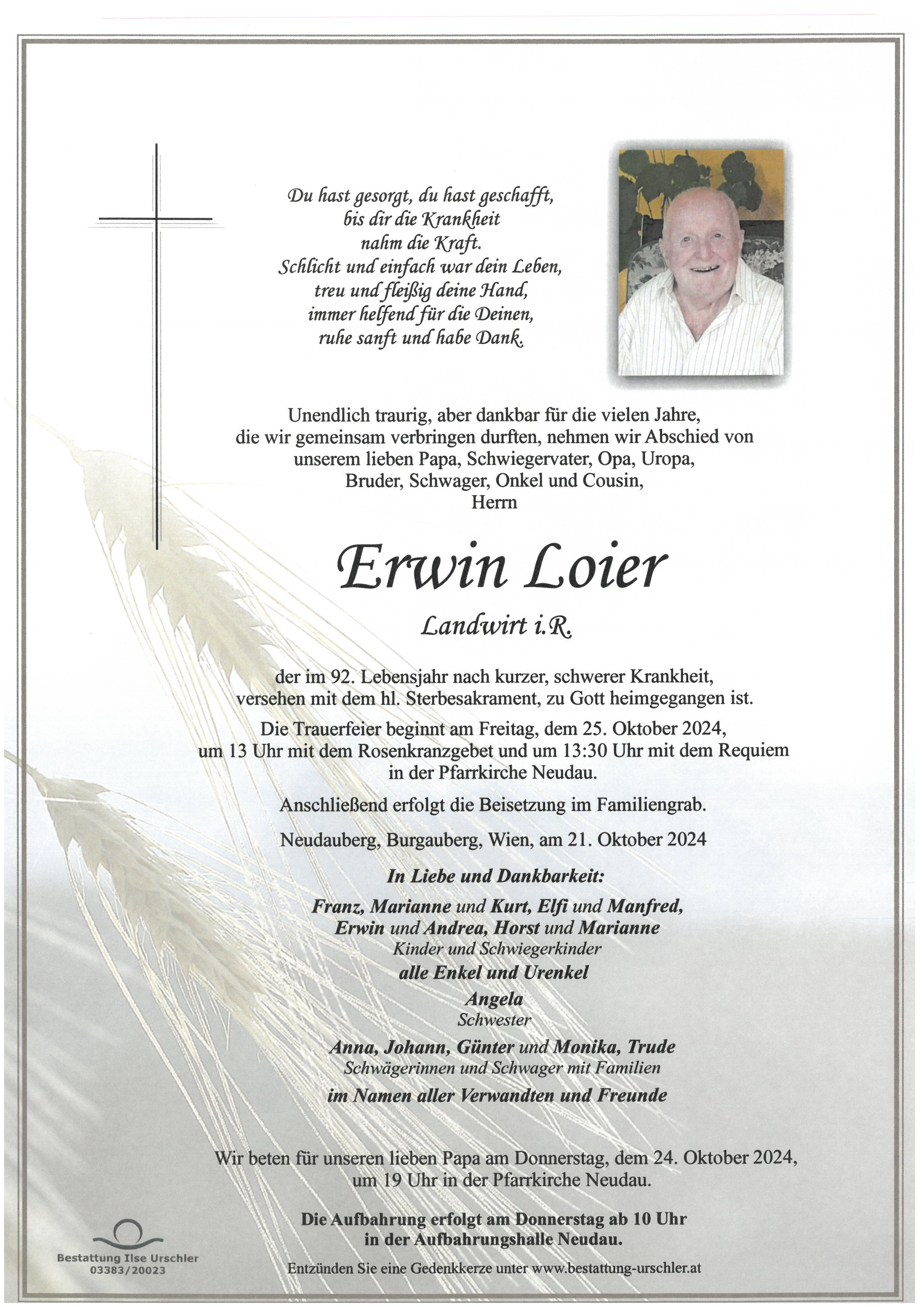 Traueranzeige von Erwin Loier