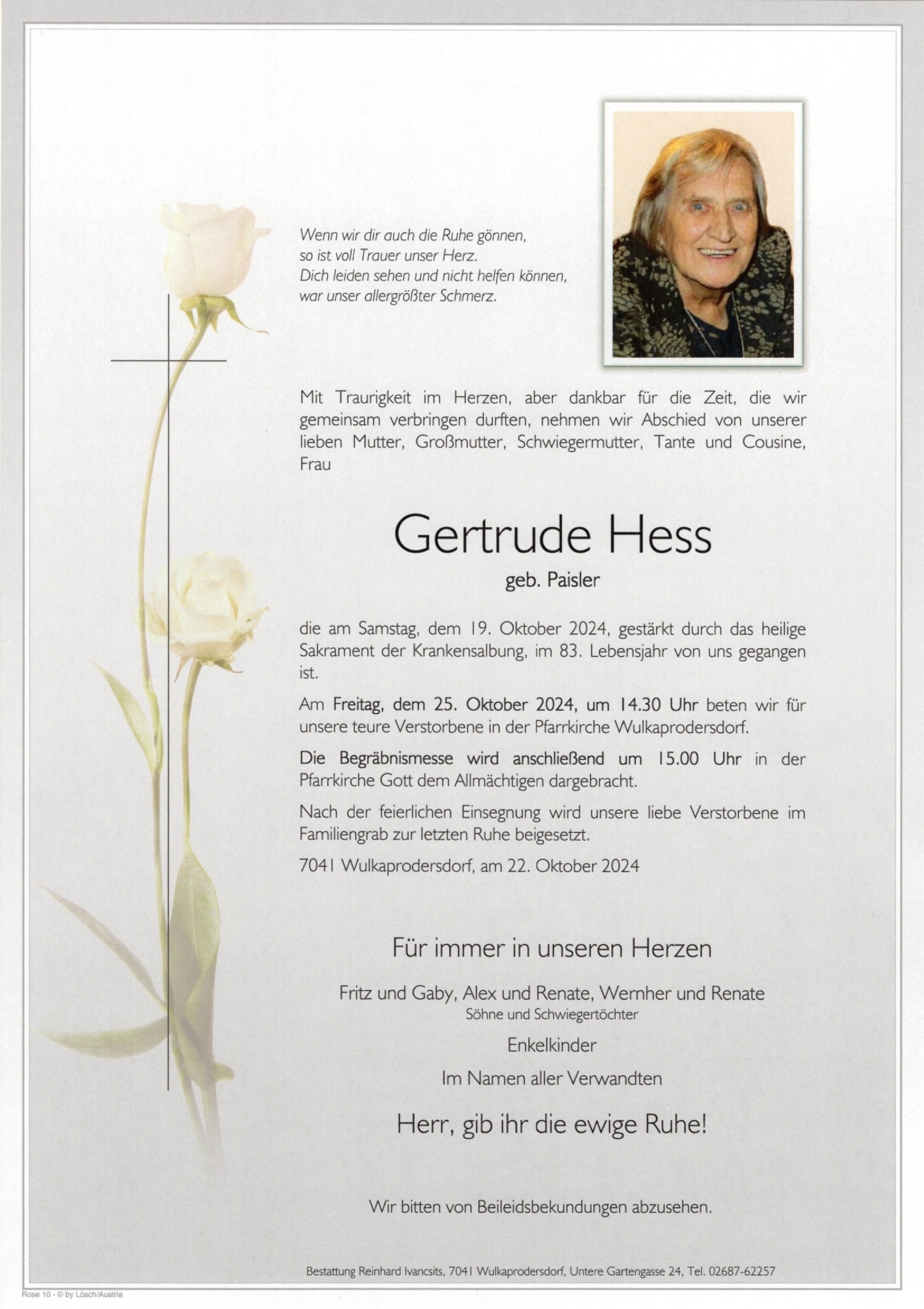Traueranzeige von Gertrude Hess
