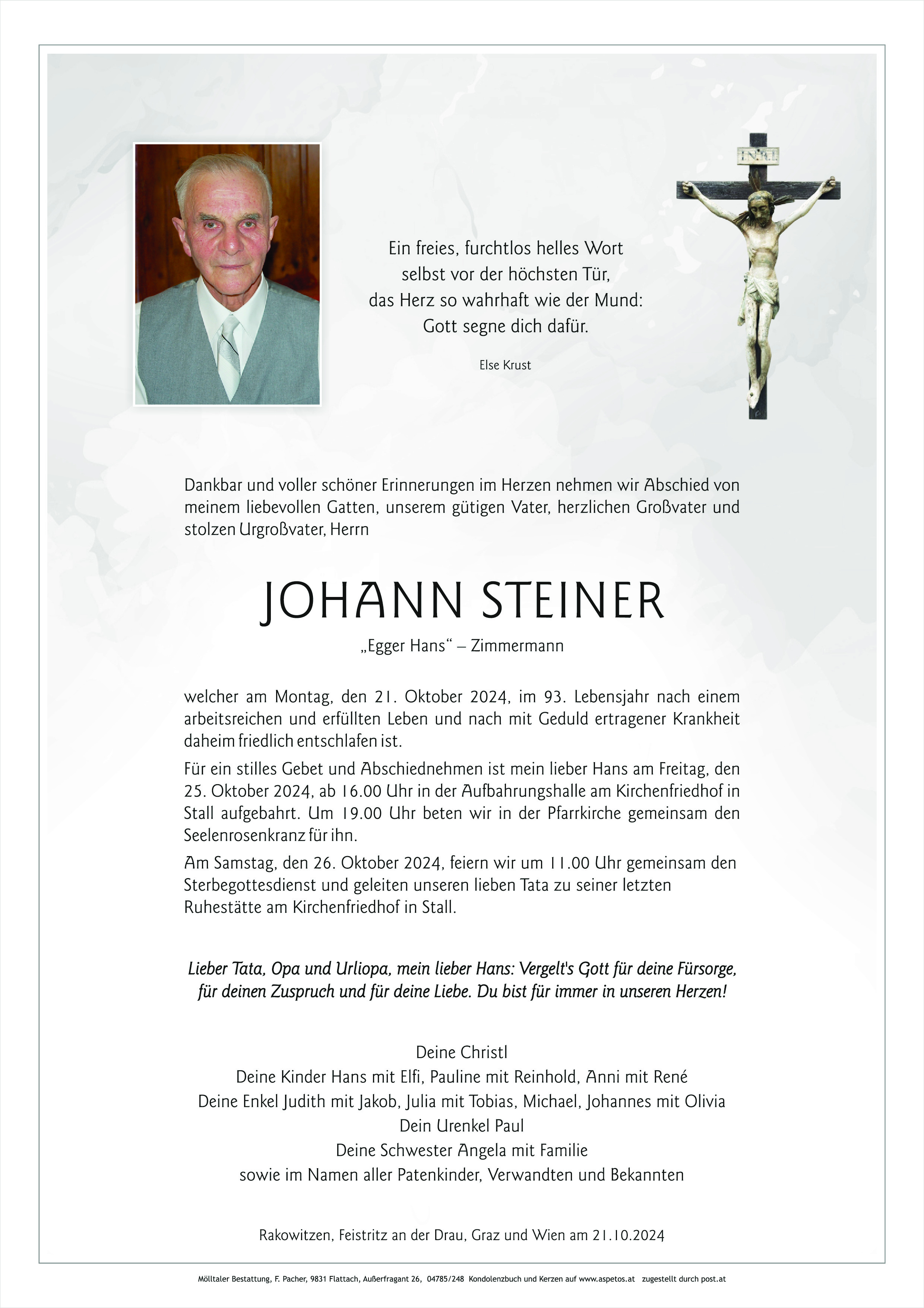 Traueranzeige von Johann Steiner