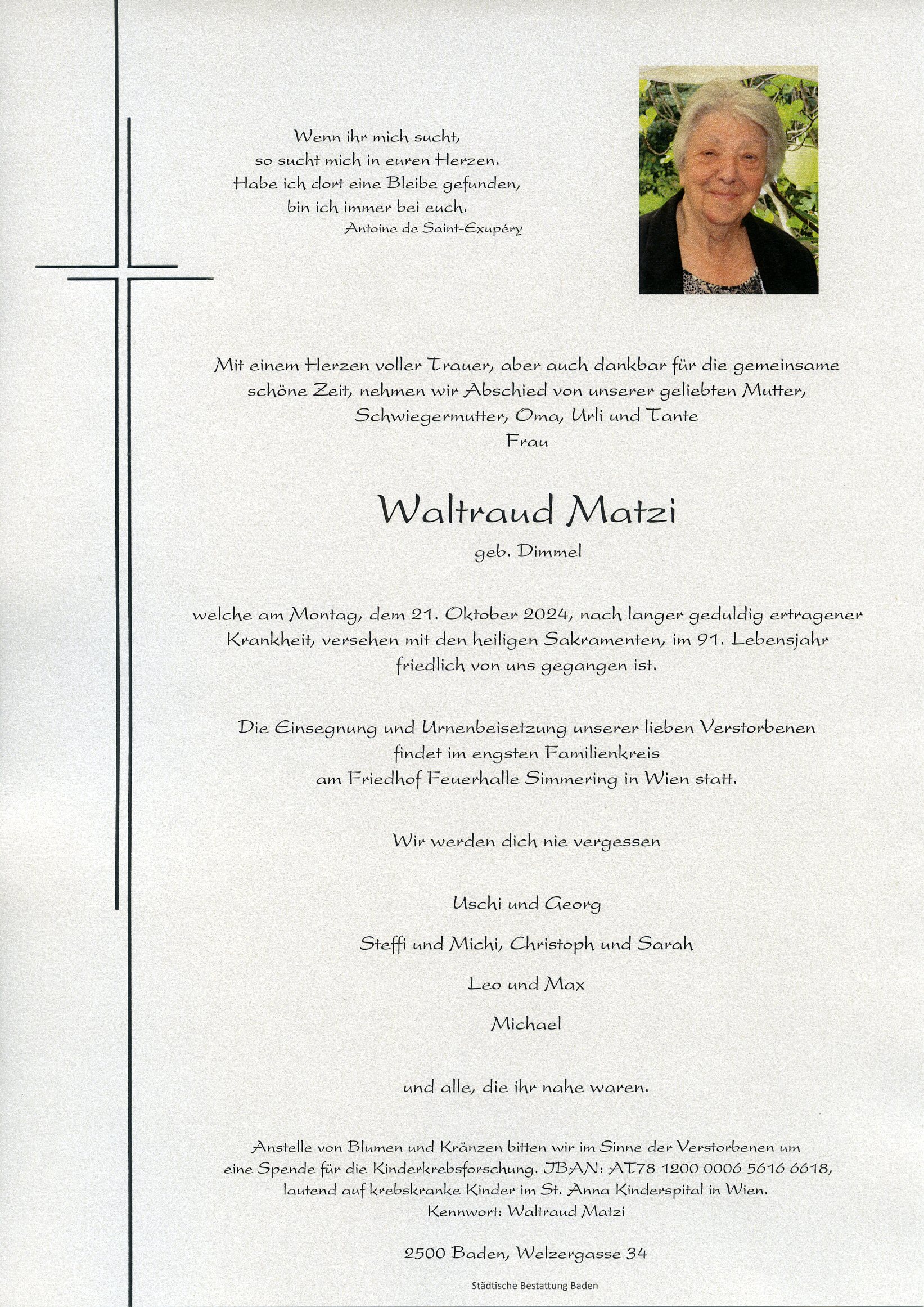Traueranzeige von Waltraud Matzi