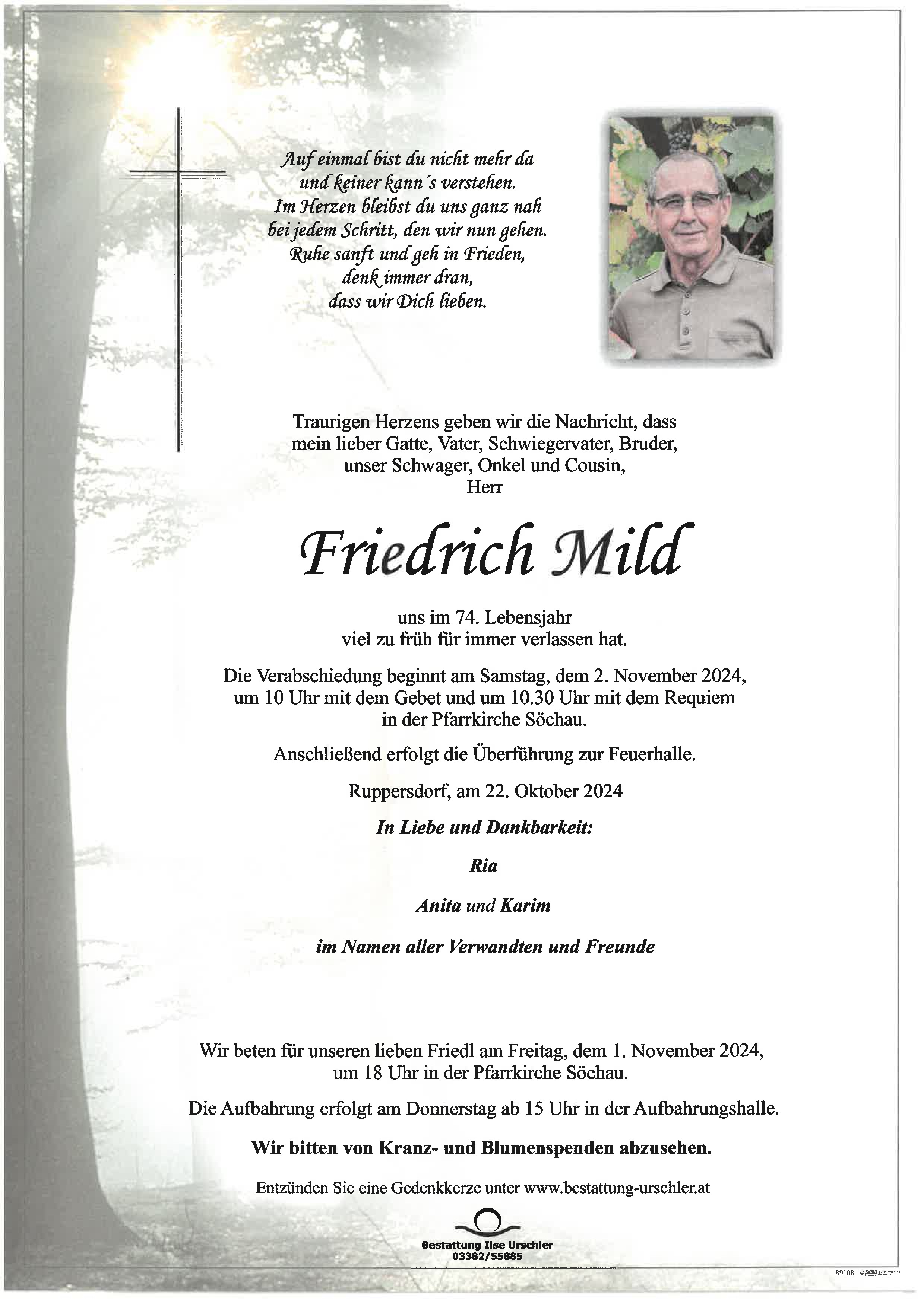 Traueranzeige von Friedrich Mild