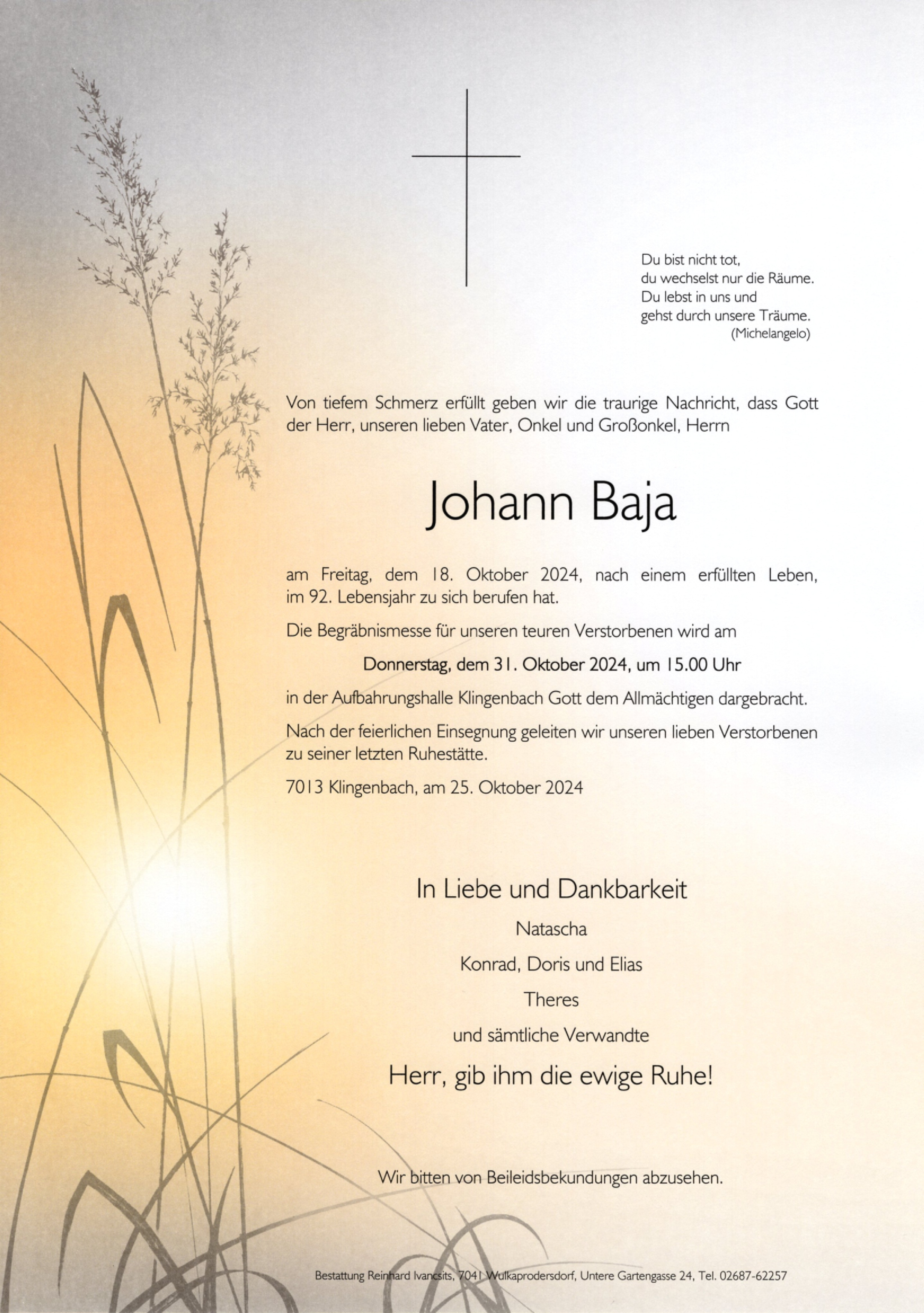 Traueranzeige von Johann Baja
