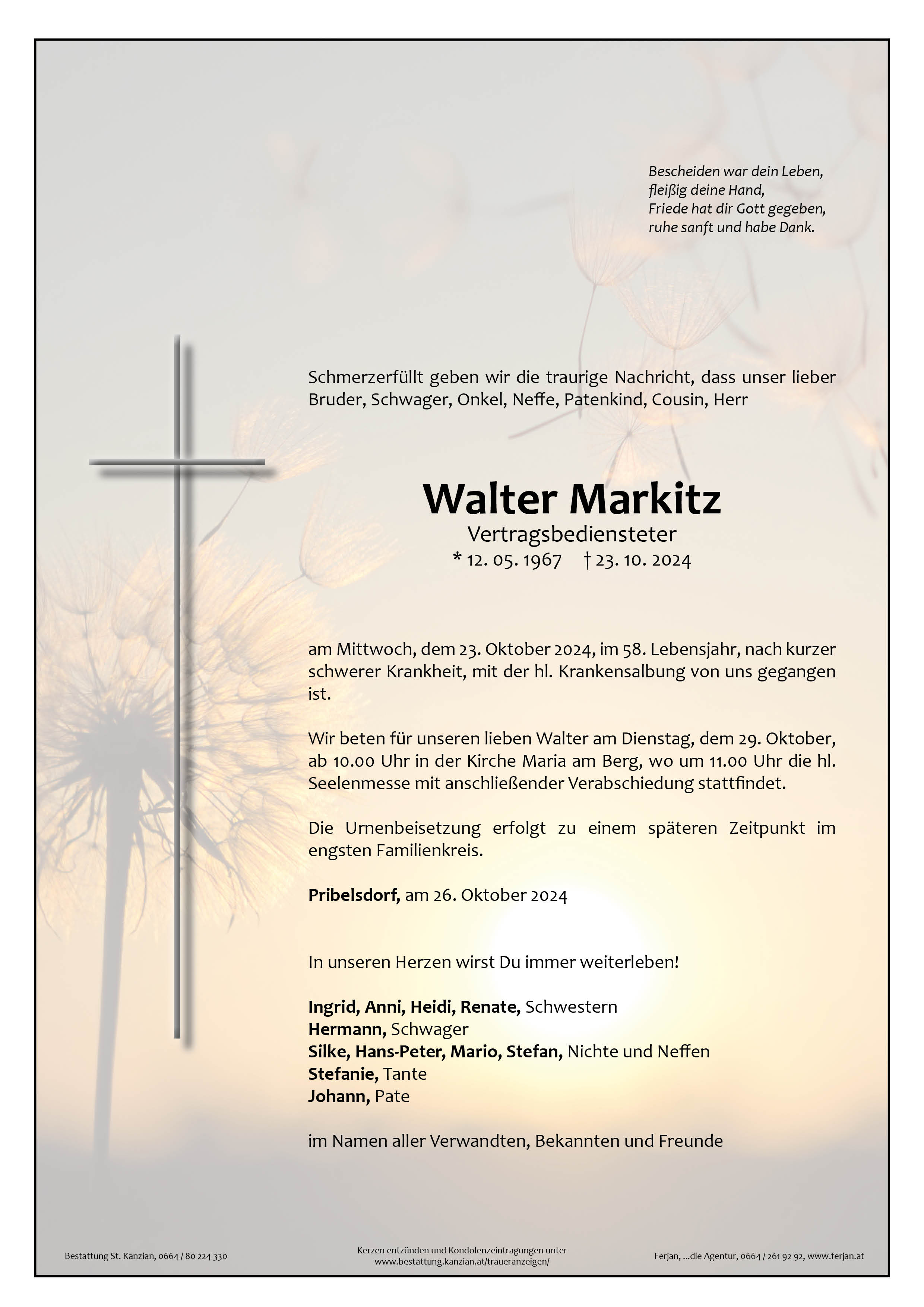Traueranzeige von Walter Markitz