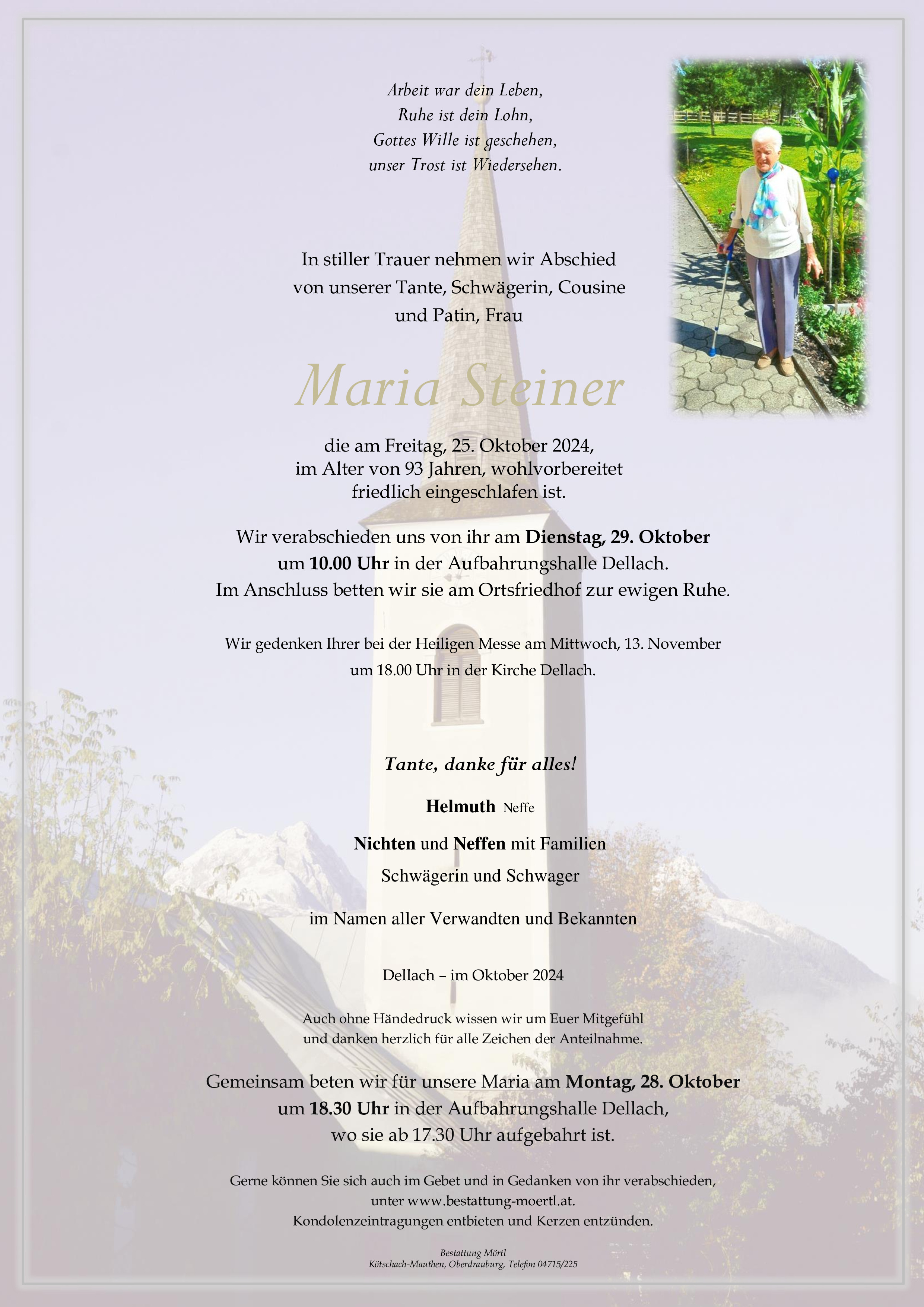 Traueranzeige von Maria Steiner