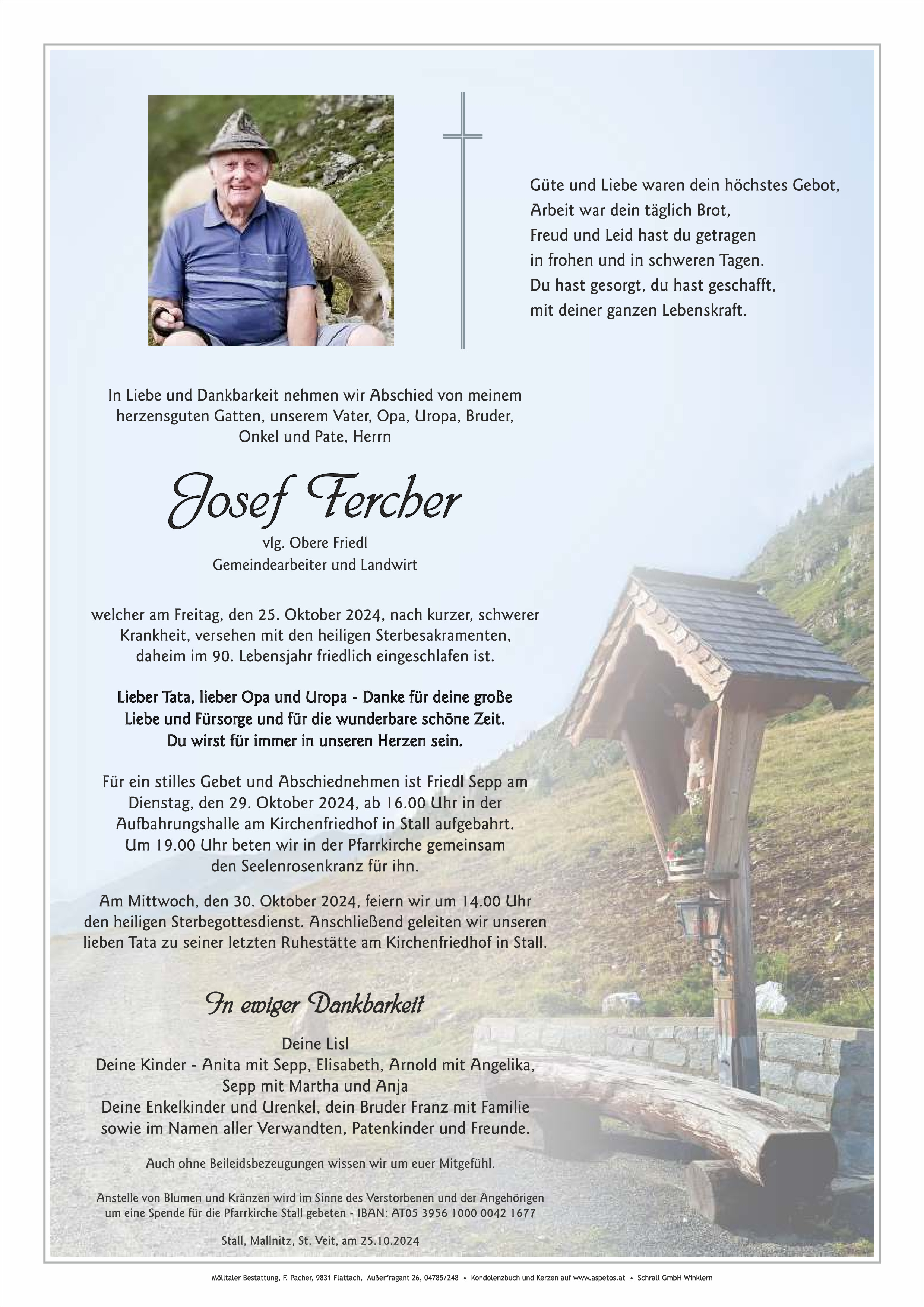 Traueranzeige von Josef Fercher