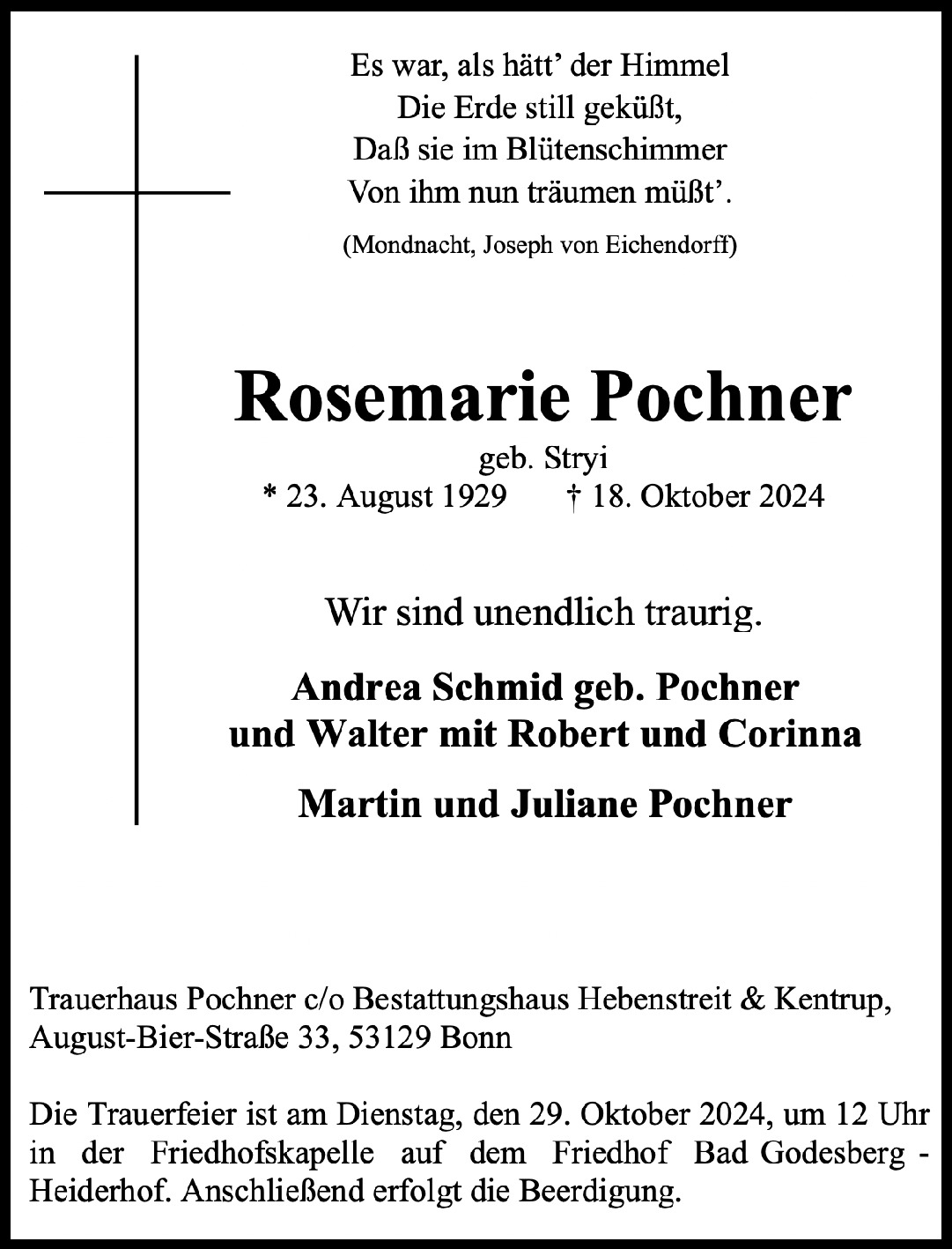 Traueranzeige von Rosemarie Pochner