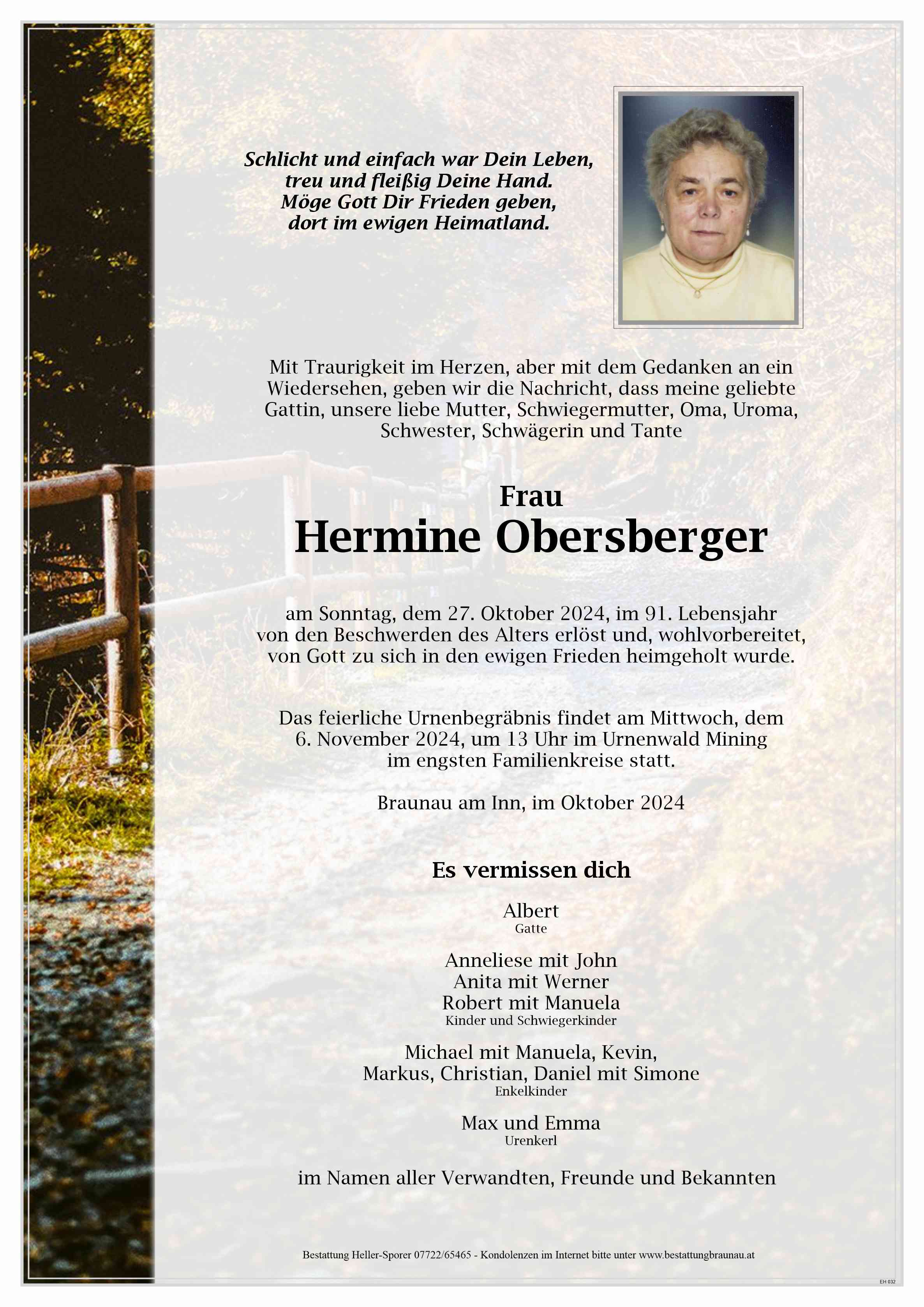 Traueranzeige von Hermine Obersberger