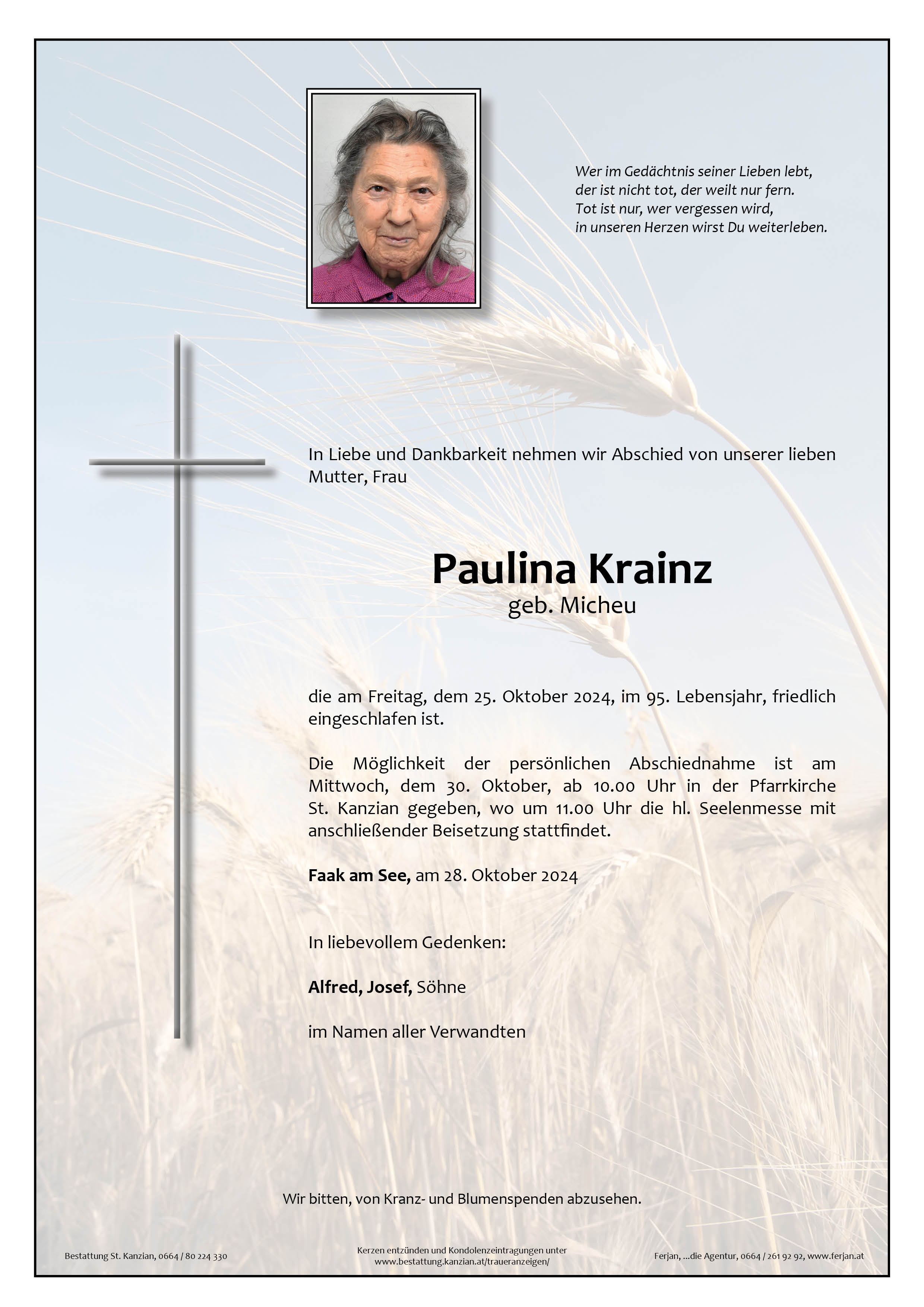 Traueranzeige von Paulina Krainz