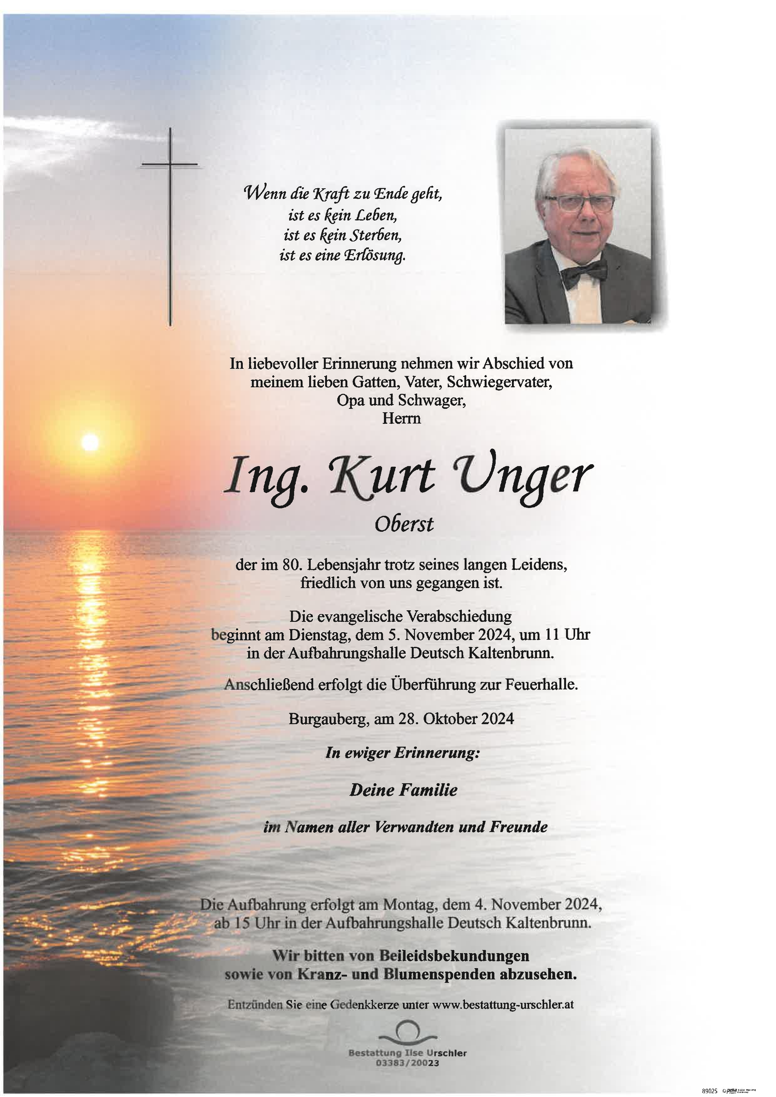 Traueranzeige von Ing. Kurt Unger