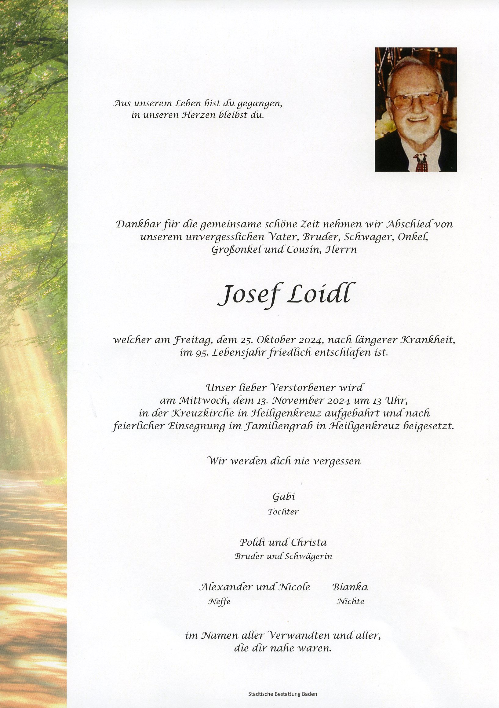 Traueranzeige von Josef Loidl