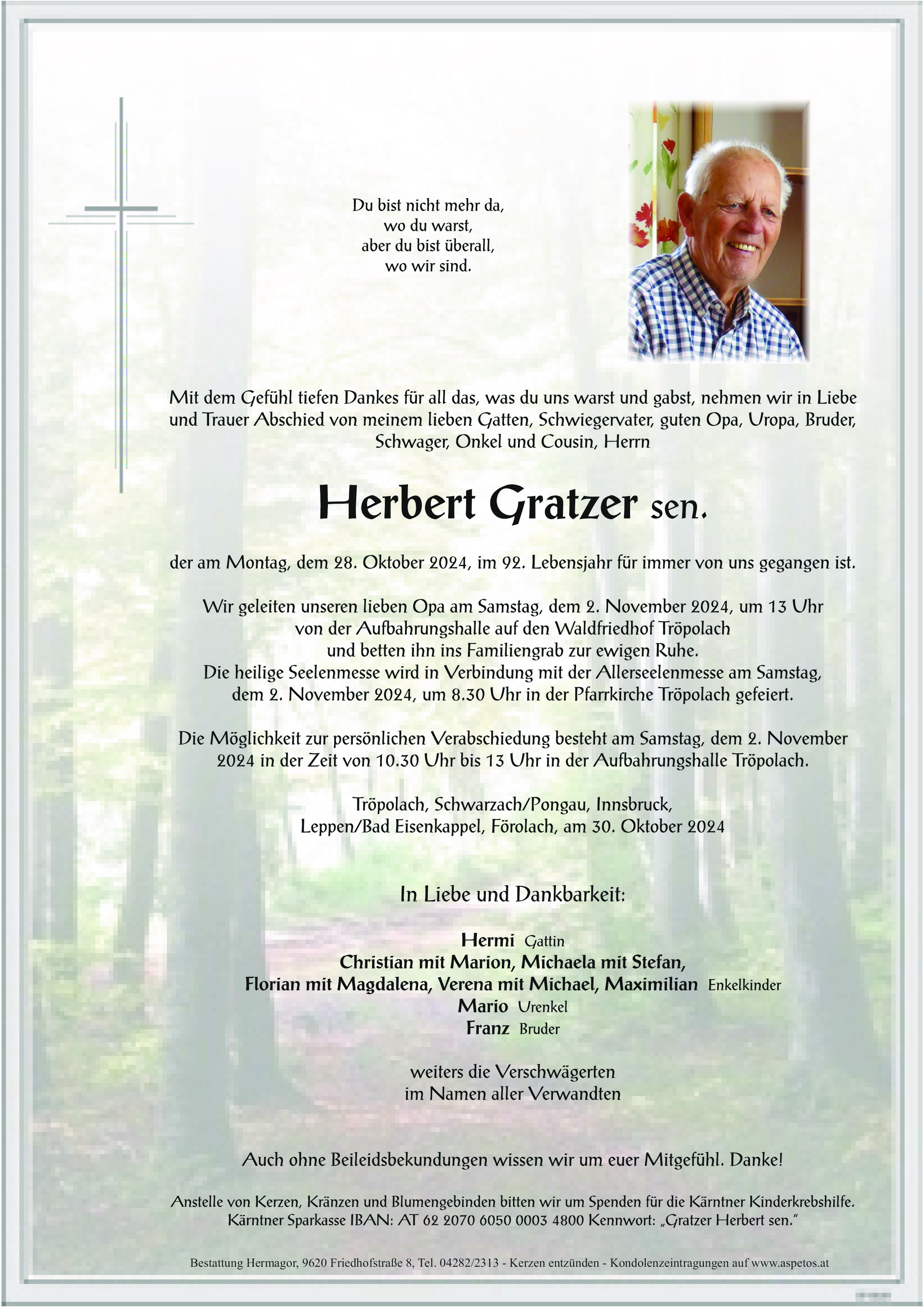 Traueranzeige von Herbert Gratzer