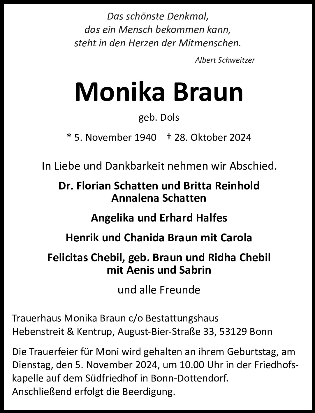Traueranzeige von Monika Braun