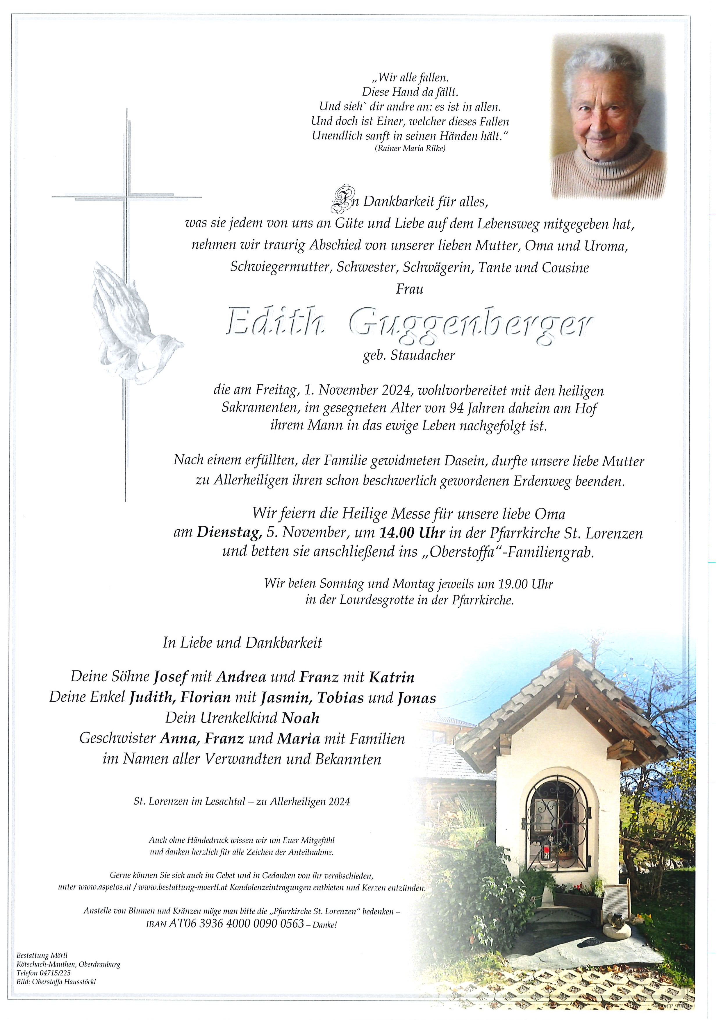 Traueranzeige von Edith Guggenberger