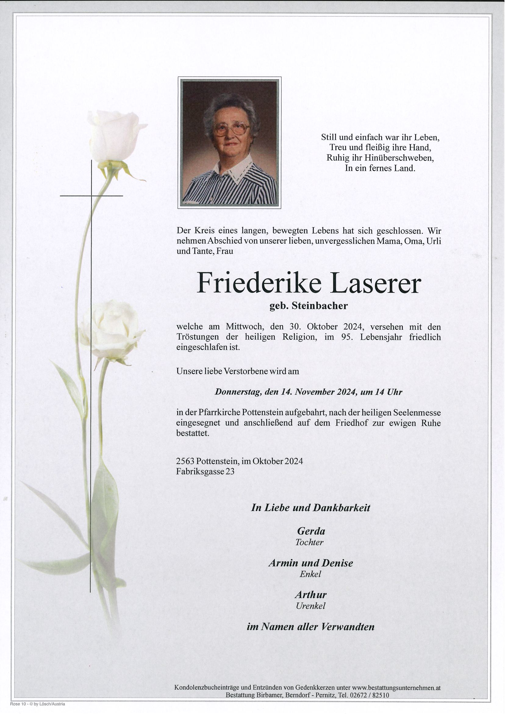 Traueranzeige von Friederike Laserer