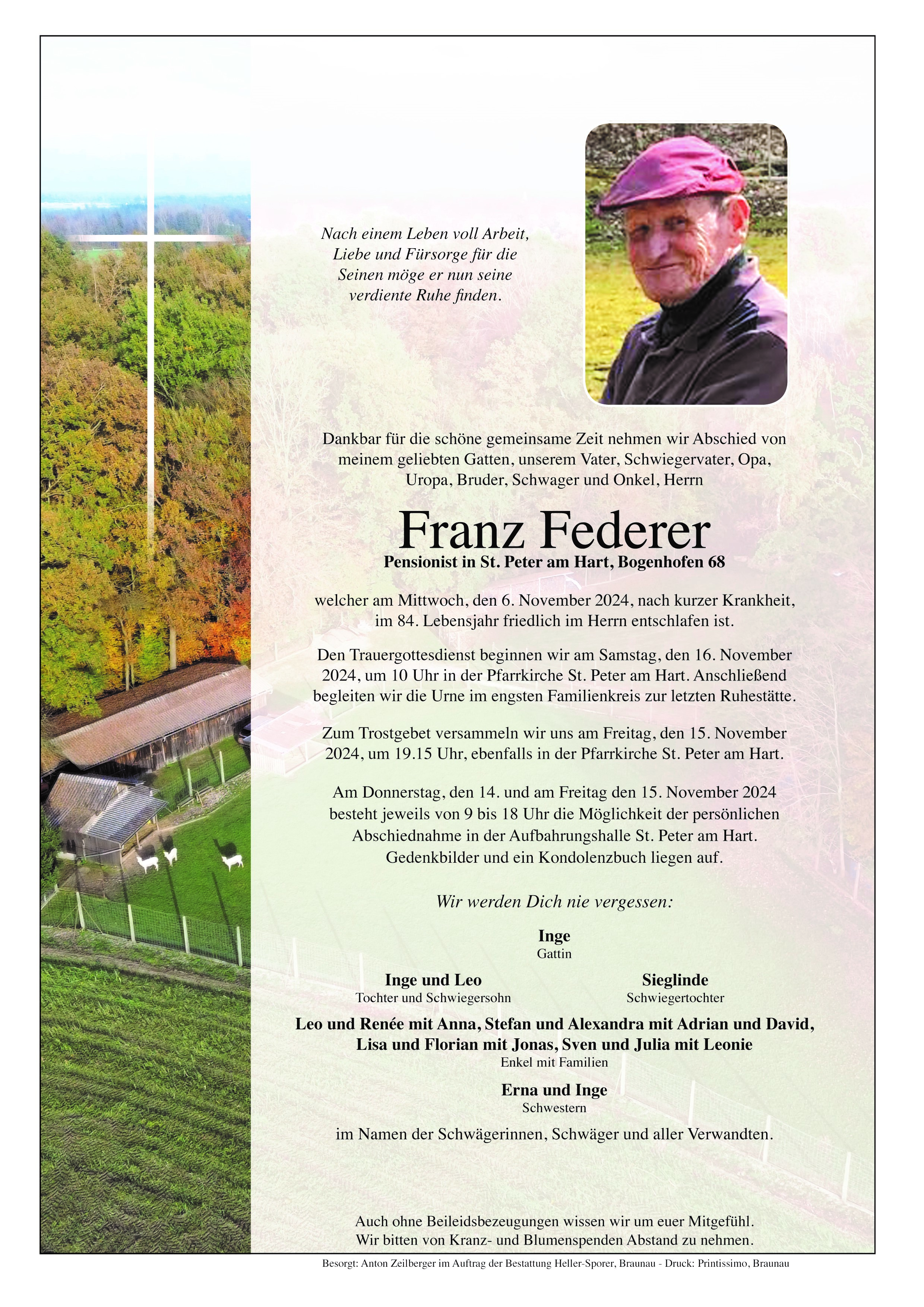 Traueranzeige von Franz Federer