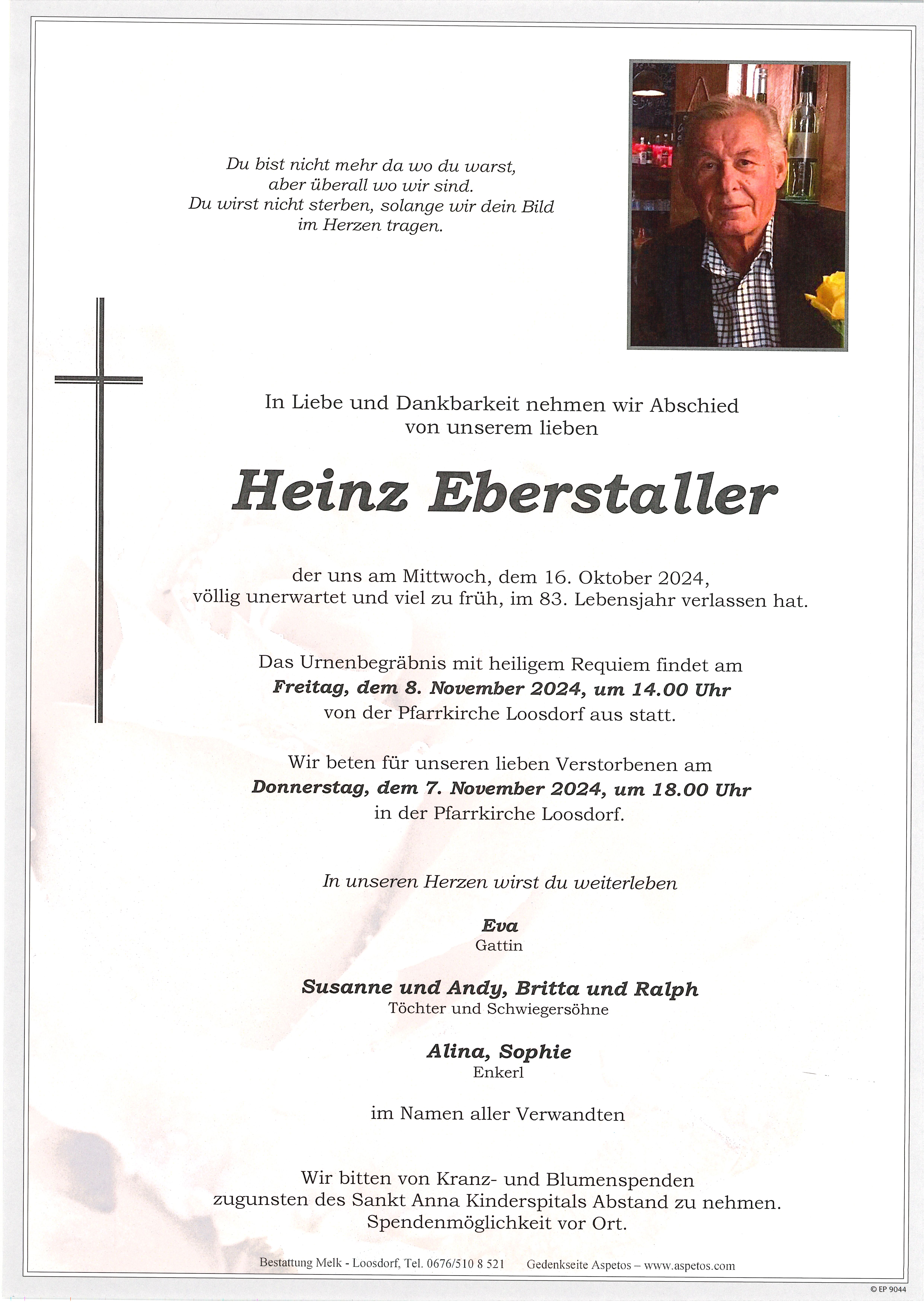 Traueranzeige von Heinz Eberstaller