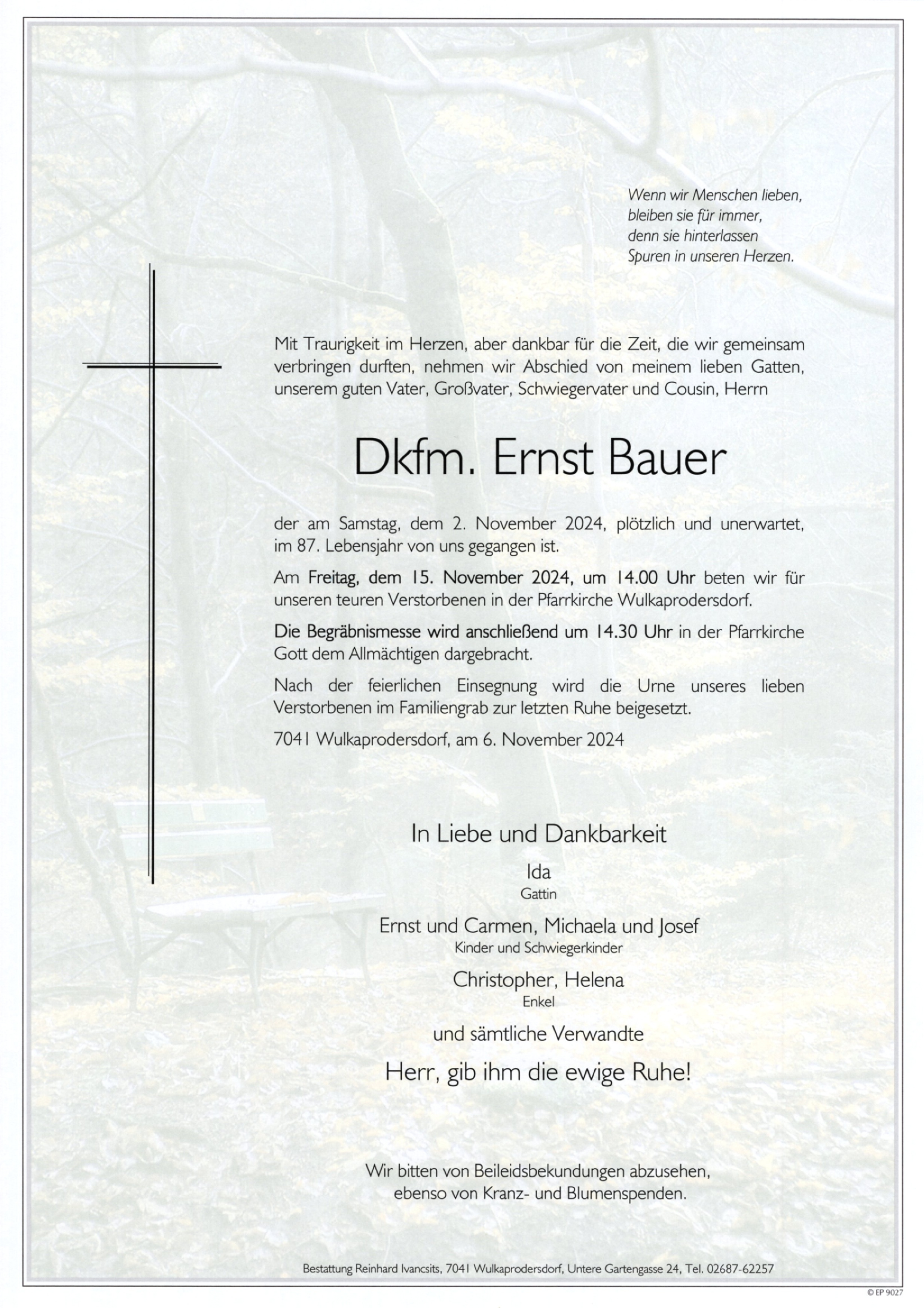 Traueranzeige von Dkfm. Ernst Bauer