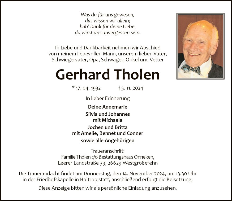 Traueranzeige von Gerhard Tholen